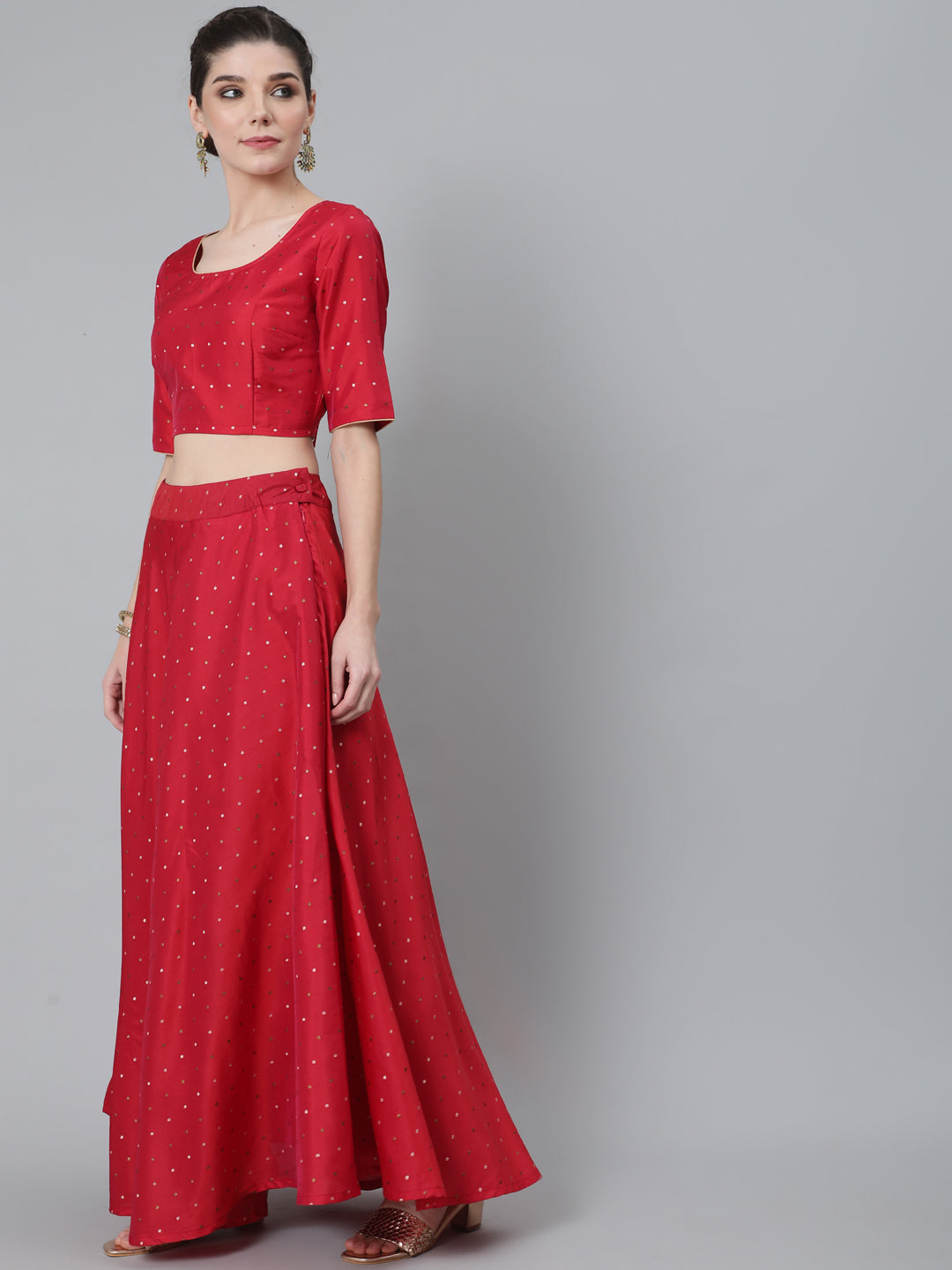 Women's Red Dobby Woven Designed Lehenga Choli With Dupatta - Aks