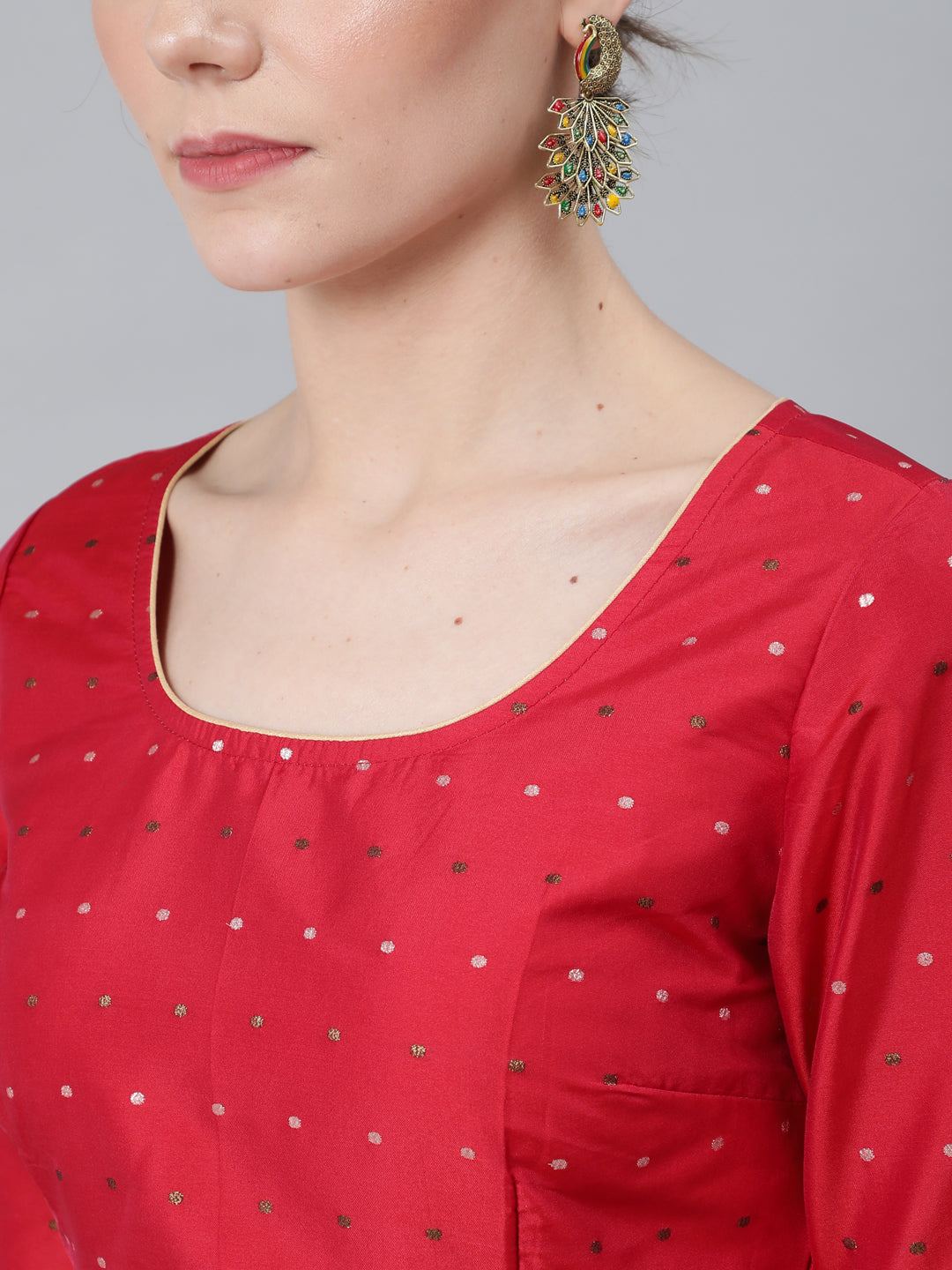Women's Red Dobby Woven Designed Lehenga Choli With Dupatta - Aks