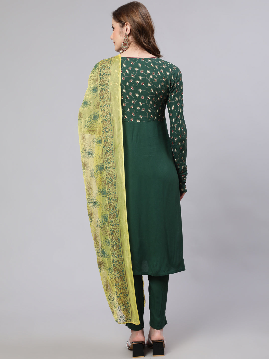 Women's Green Printed Kurta Pant With Dupatta - Aks