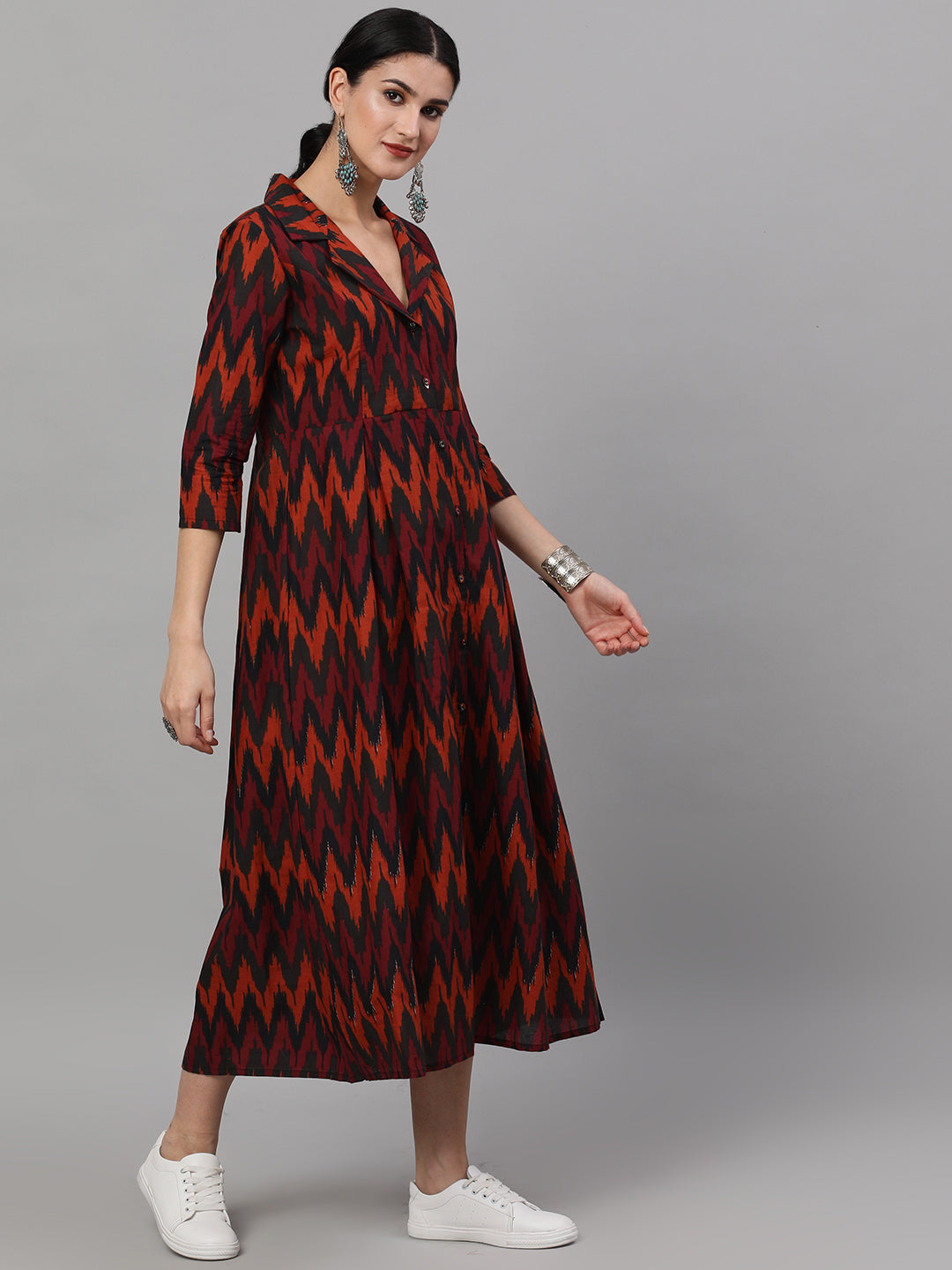 Women's Brown Chevron Print Dress - Aks