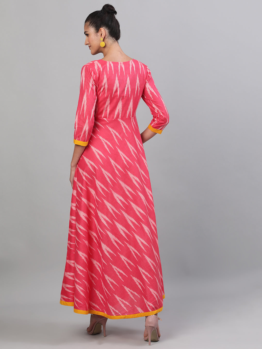 Women's Pink Ikat Design Maxi Dress - Aks