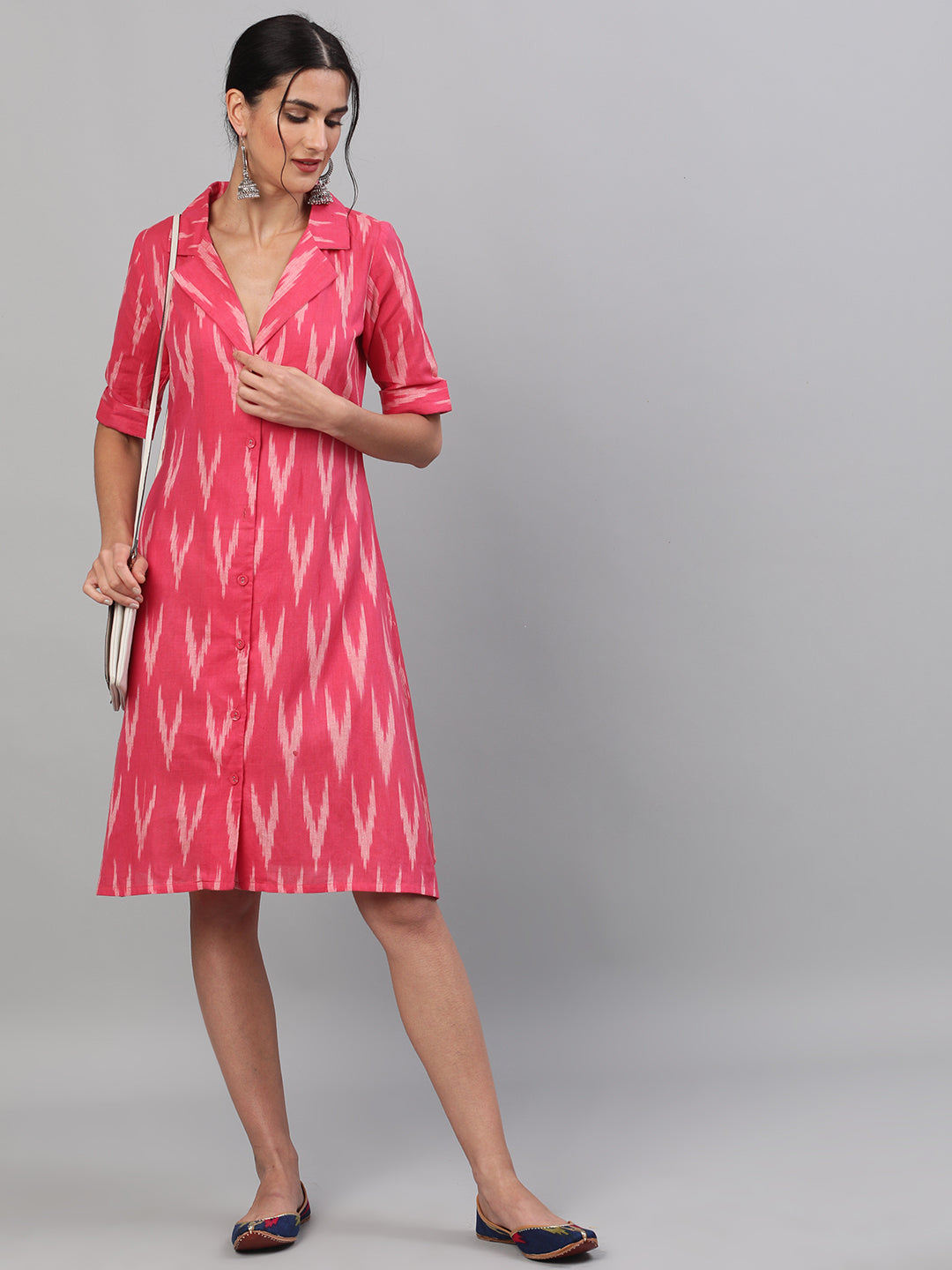 Women's Pink Ikat Design Dress - Aks