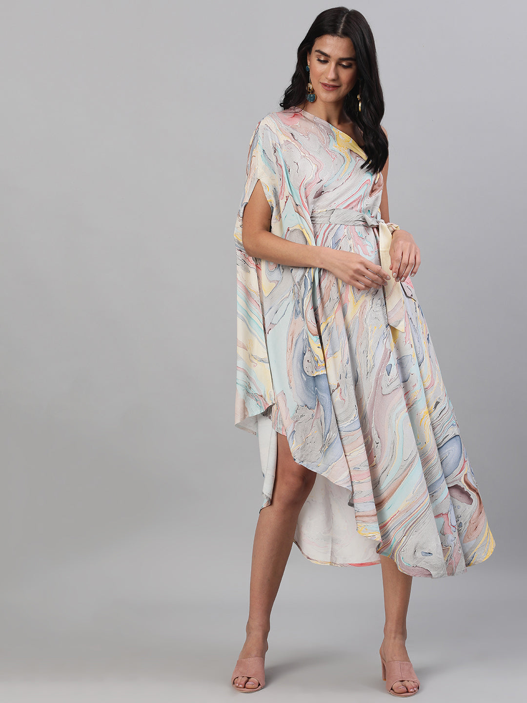 Women's Multicolor Marble Print Midi Dress - Aks