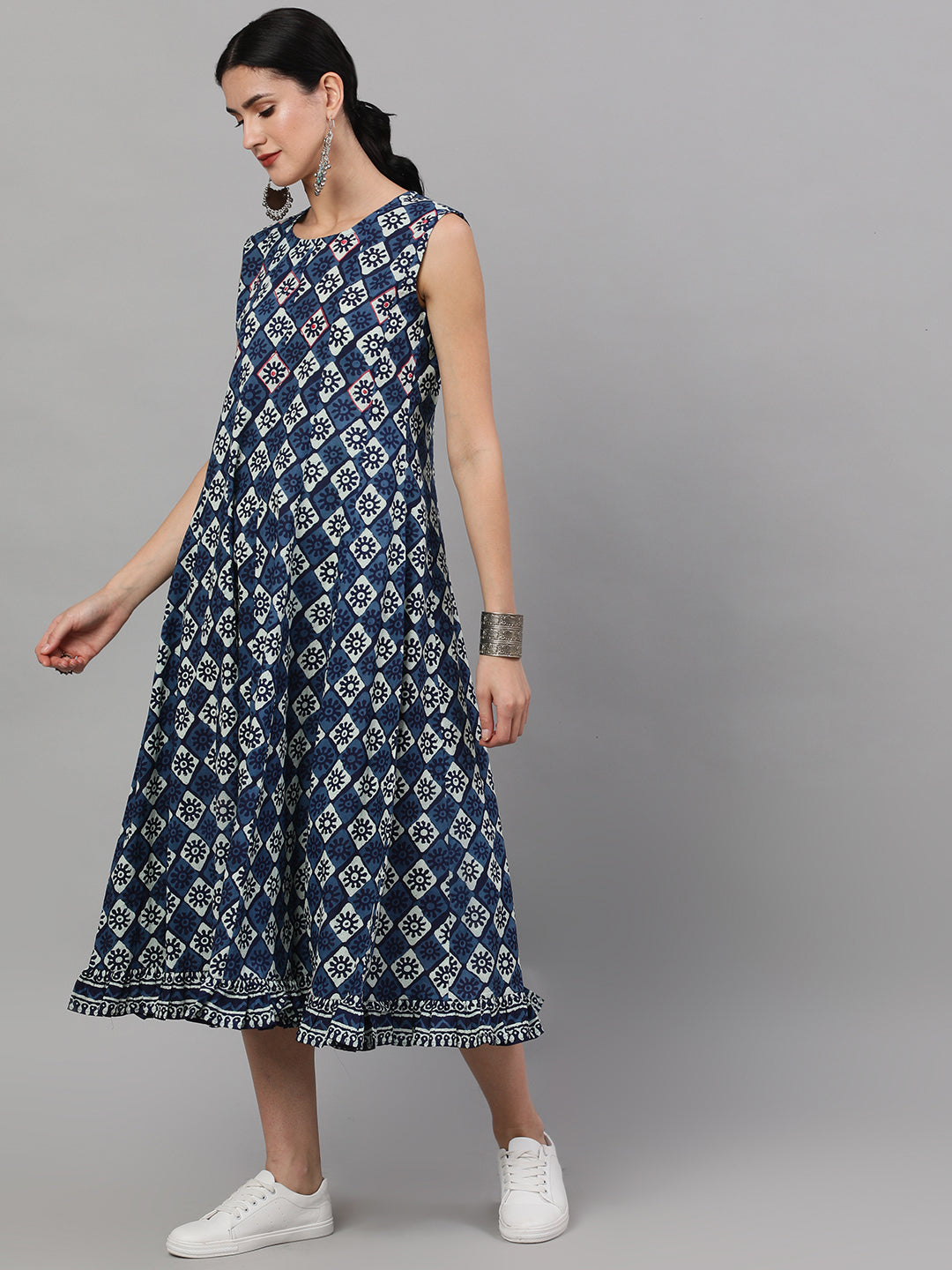 Women's Indigo Printed Midi Dress - Aks