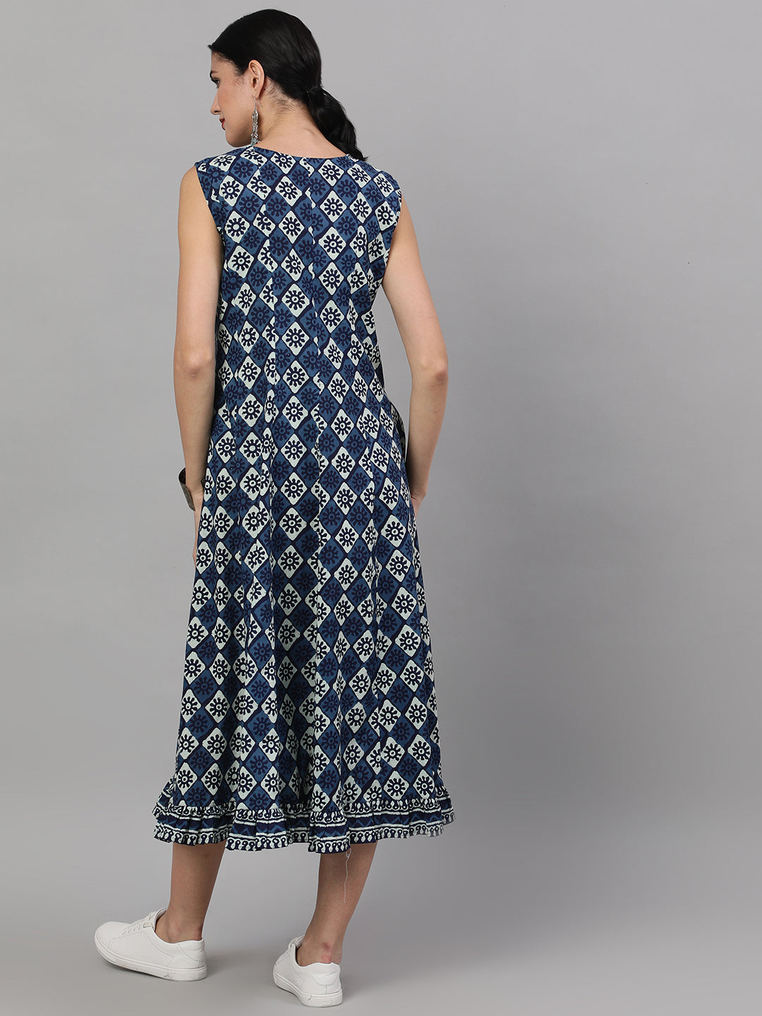 Women's Indigo Printed Midi Dress - Aks