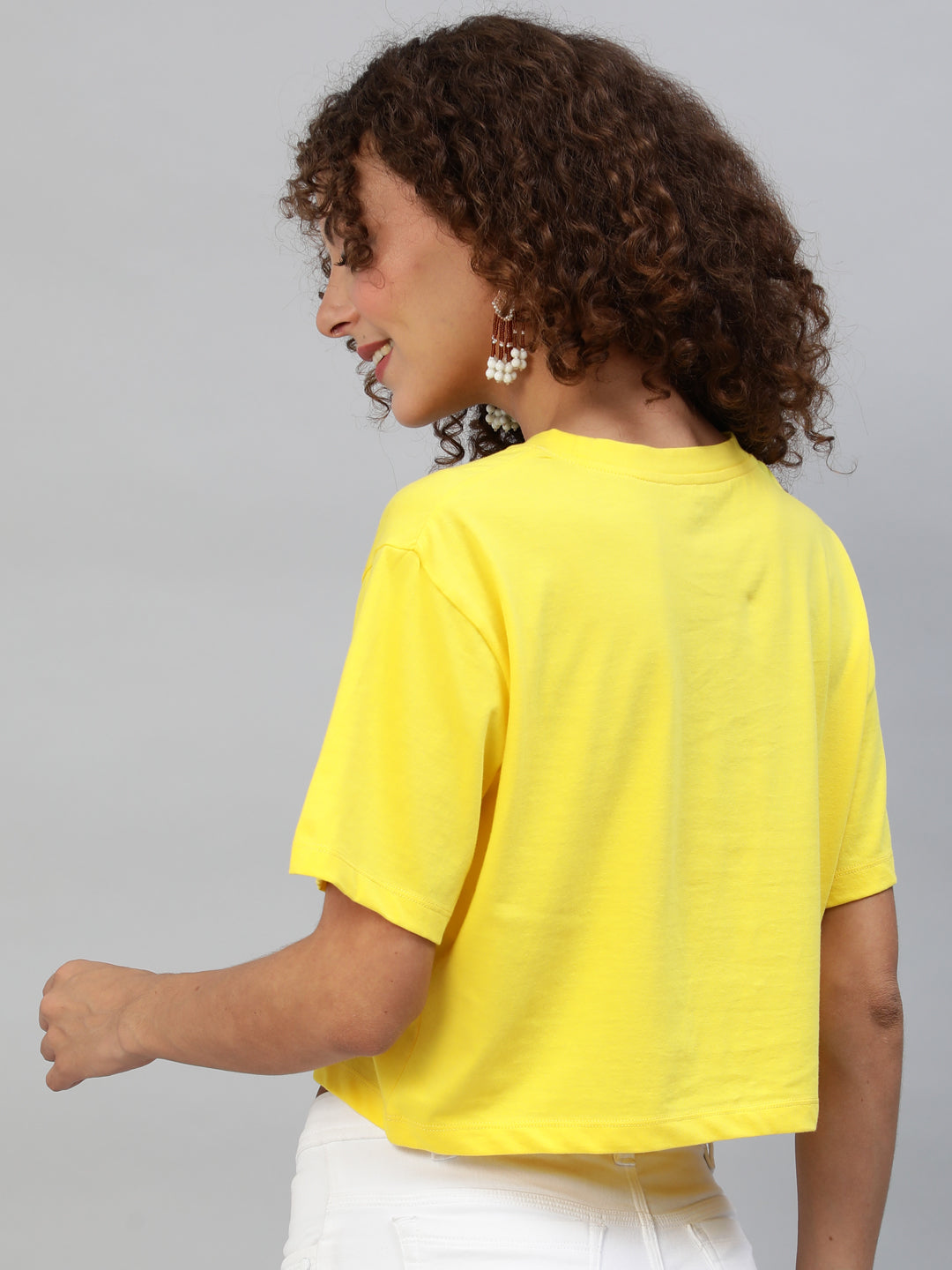 Women's Yellow Printed Crop Top - Aks