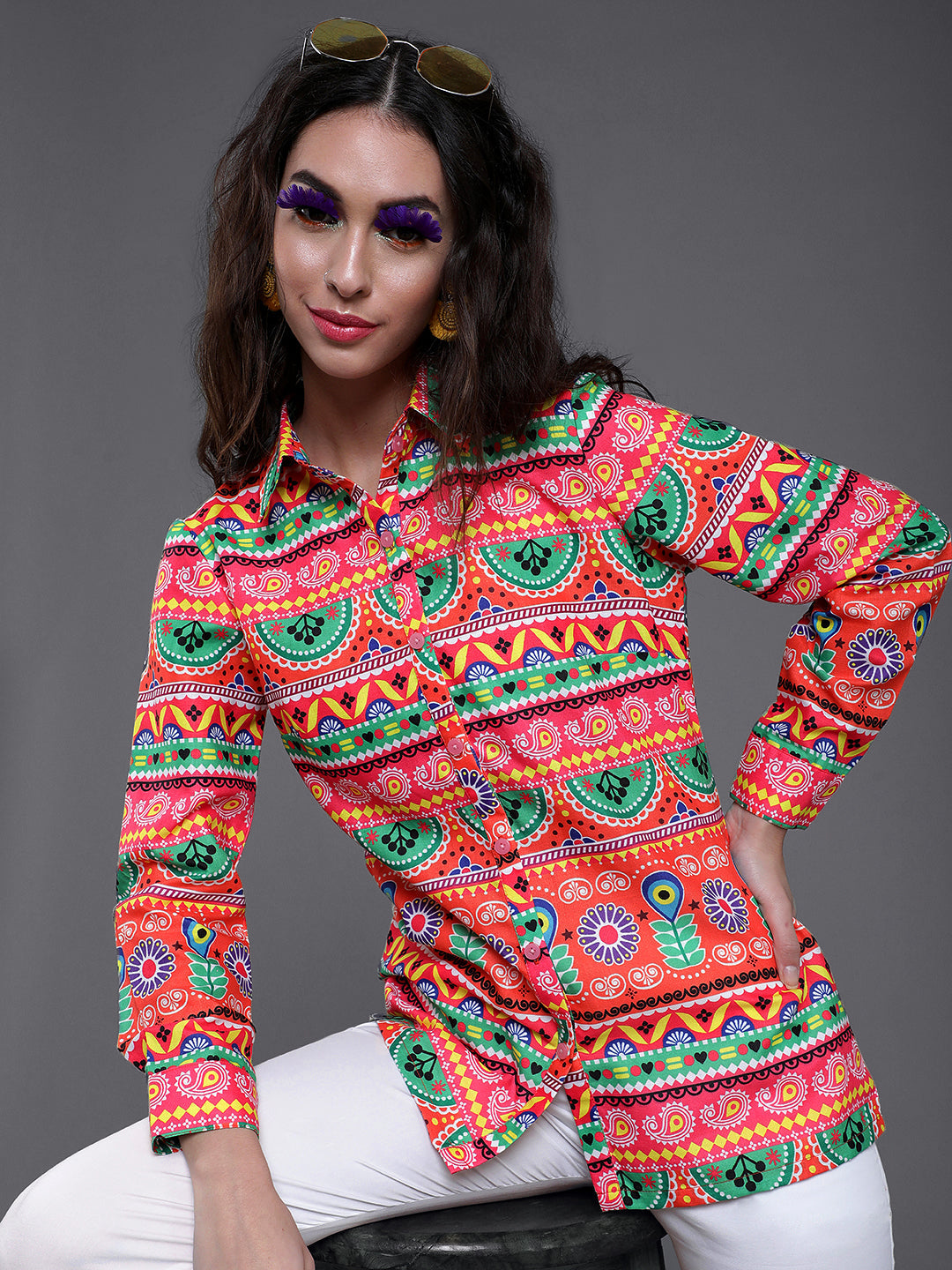 Women's Multicolor Floral Print Shirt - Aks