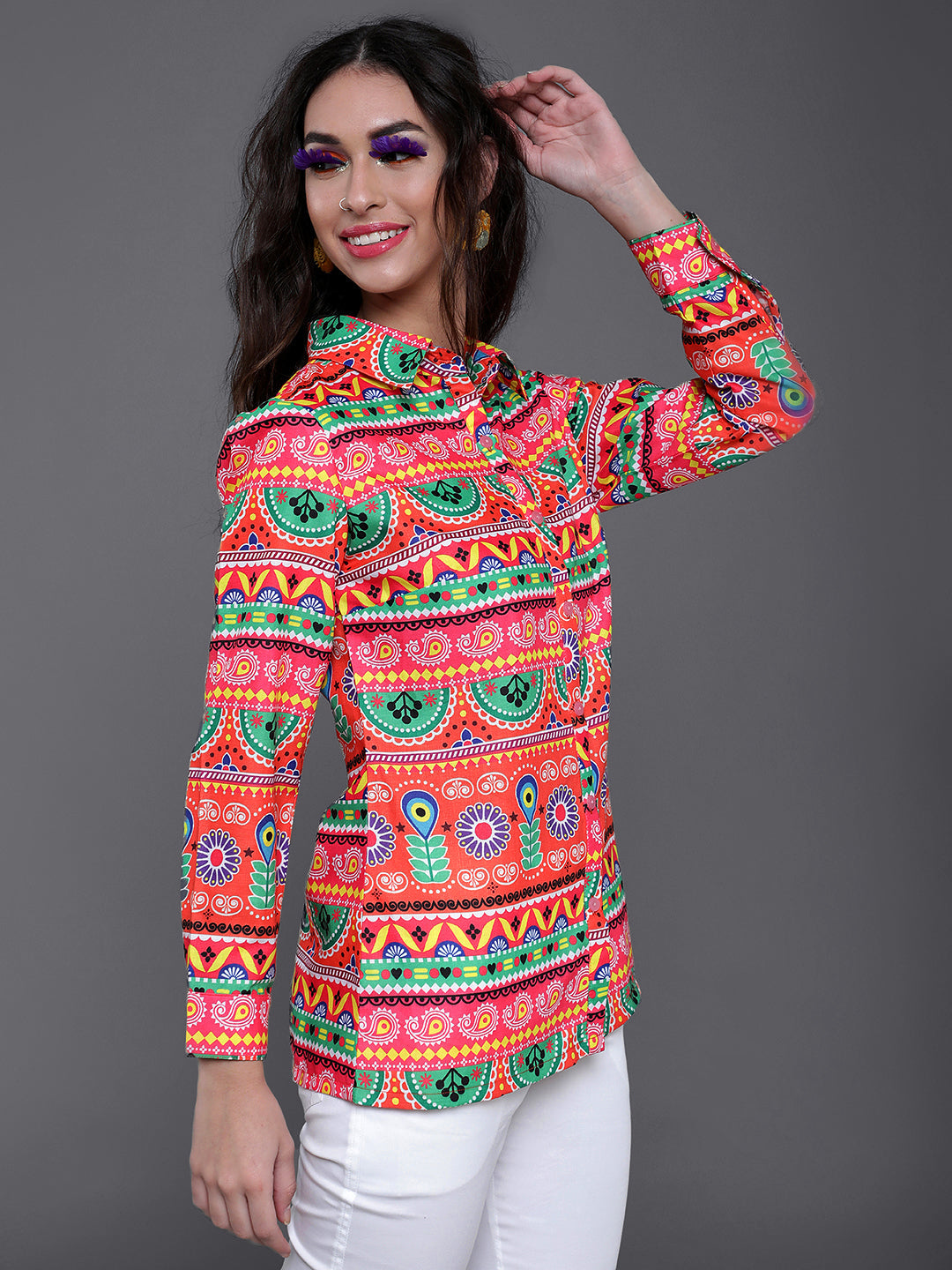Women's Multicolor Floral Print Shirt - Aks