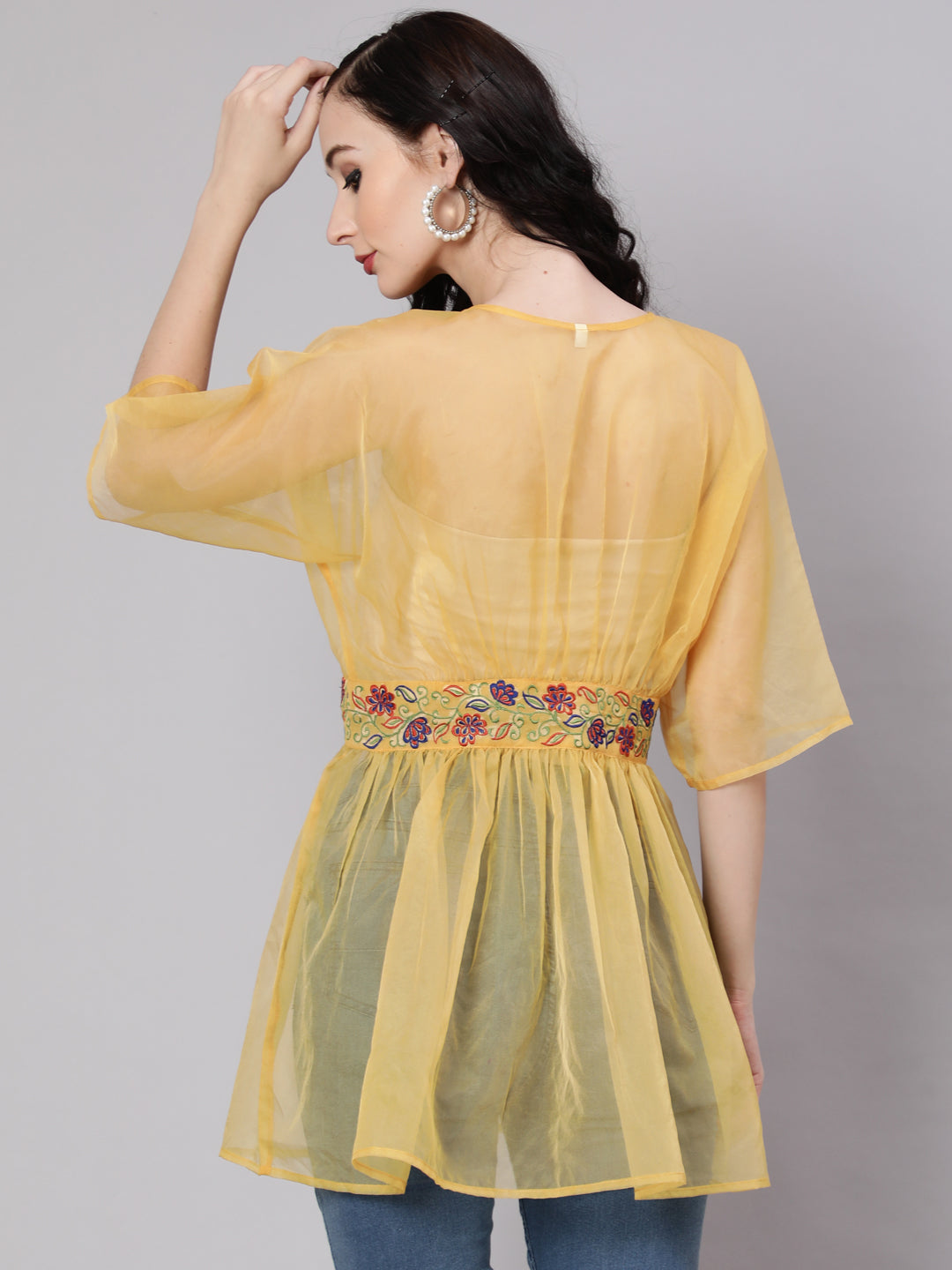 Women's Yellow Embroidered Tunic - Aks