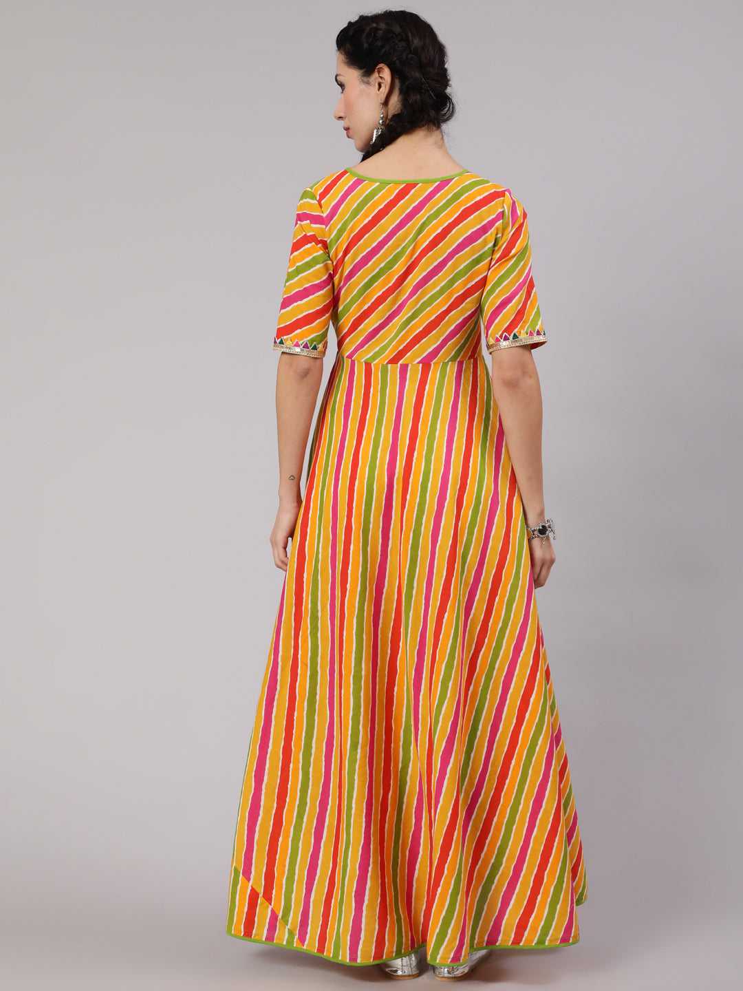 Women's Multicolor Leheriya Print Maxi Dress - Aks