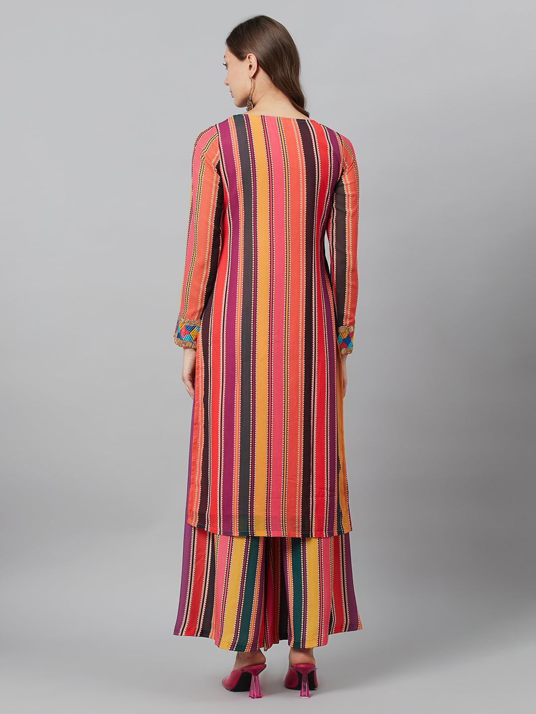 Women's Multicolor Printed Kurta With Lace Details - Aks