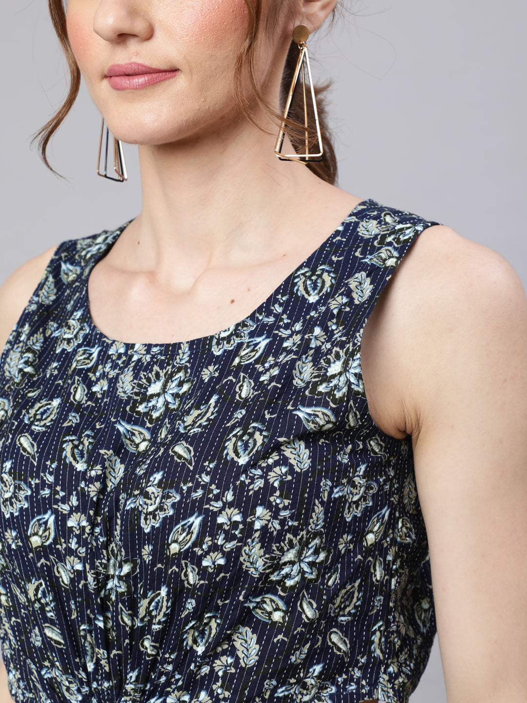 Top Shop + Blue Floral Print Cut Out Midi Dress