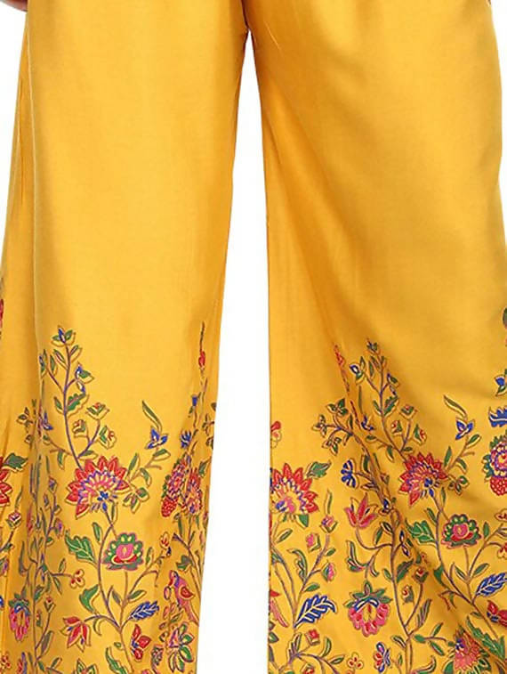 Women's Rayon Cotton Musturd Colour Floral Printed Palazzo Mfp045 - Moeza