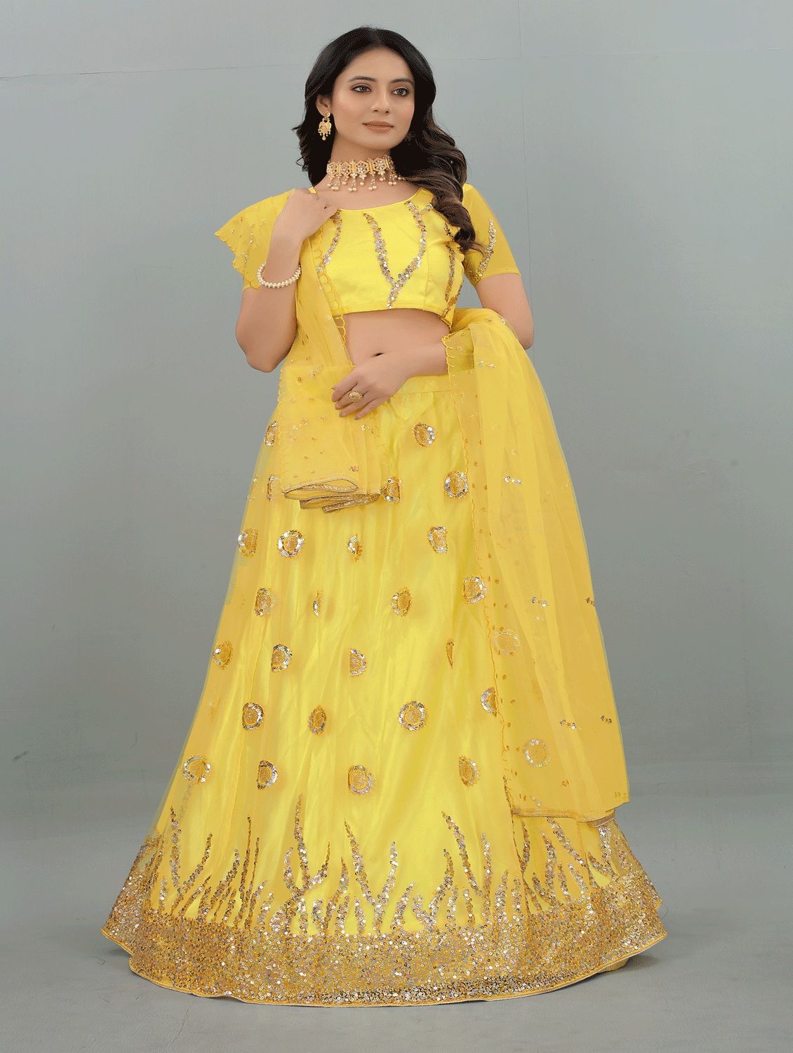 Women's Yellow color Semi-Stitched  Lehenga Choli with Dupatta - Embro Vision