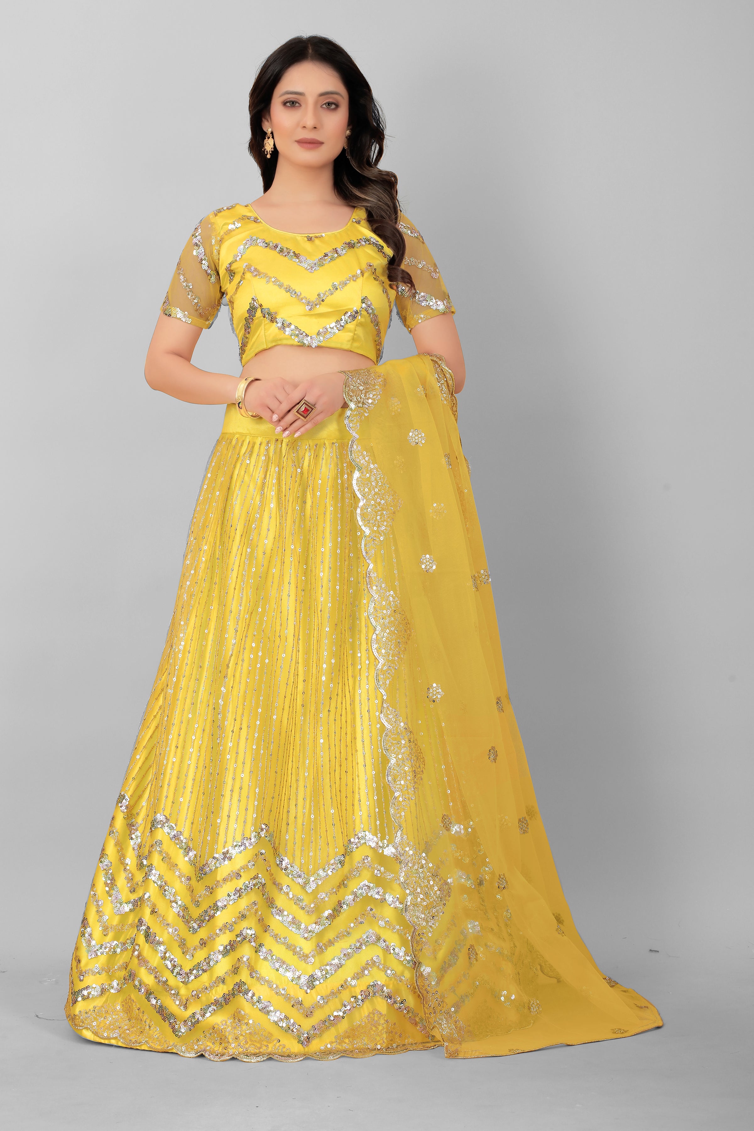 Women's New Fashion Sequine Embroidered work Designer Party Wear Lehenga Choli With Dupatta Semi Stitched. - Embro Vision