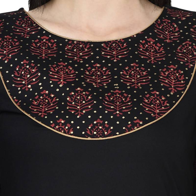 Women's Black Rayon Block print straight kurta