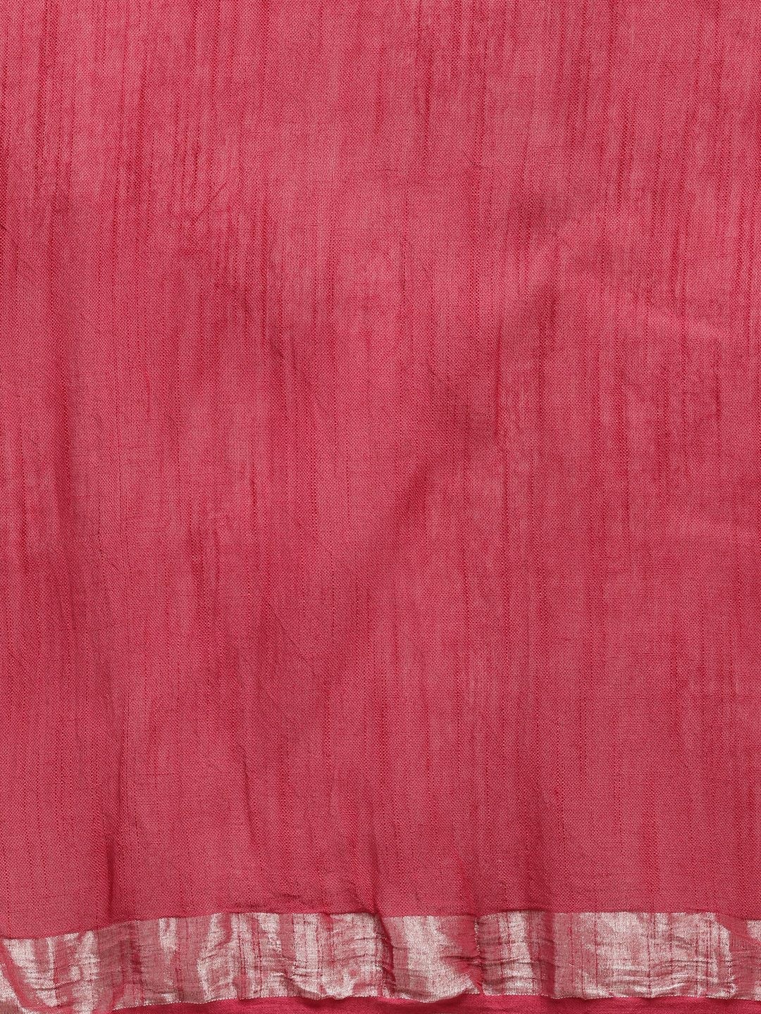 Women's Handloom Cotton Linen Slub Shibori Print Saree - Olive Mist