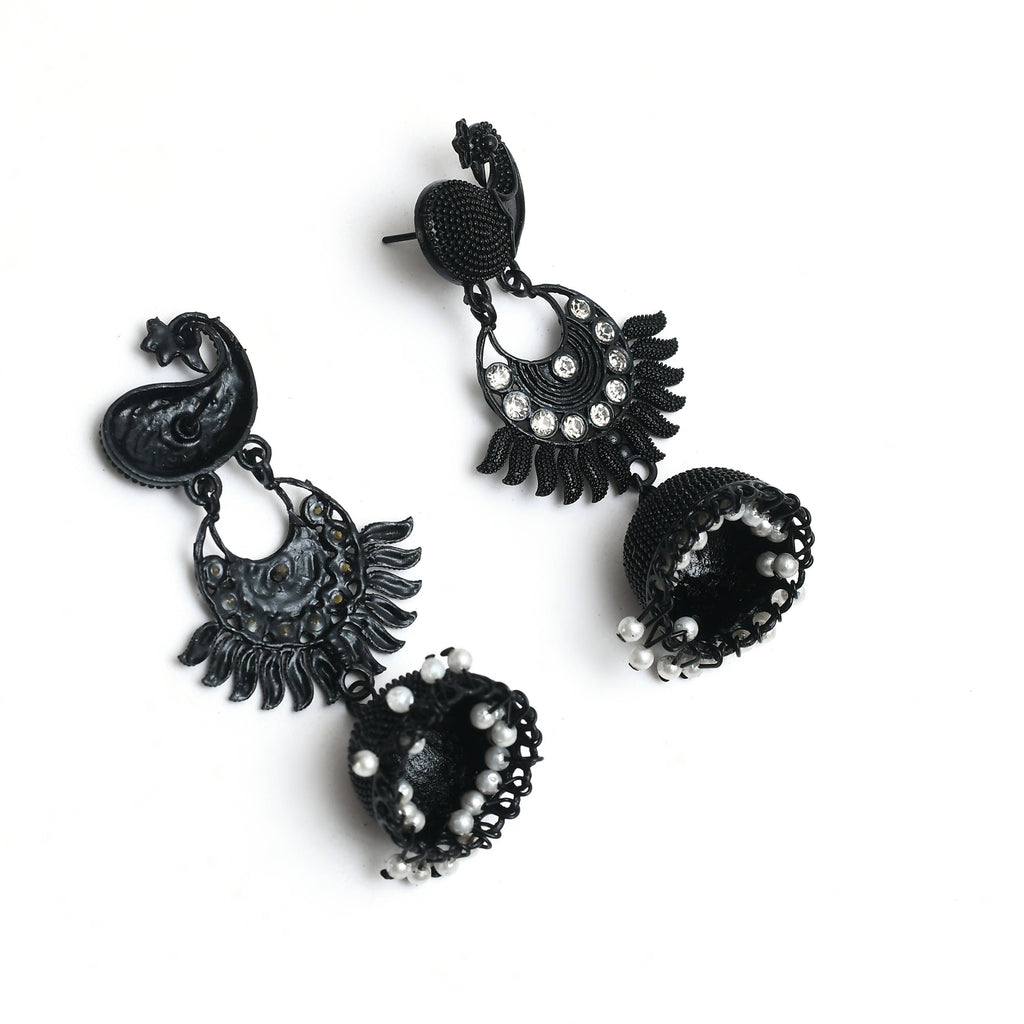 Kamal Johar Black color Peacock Earrings J