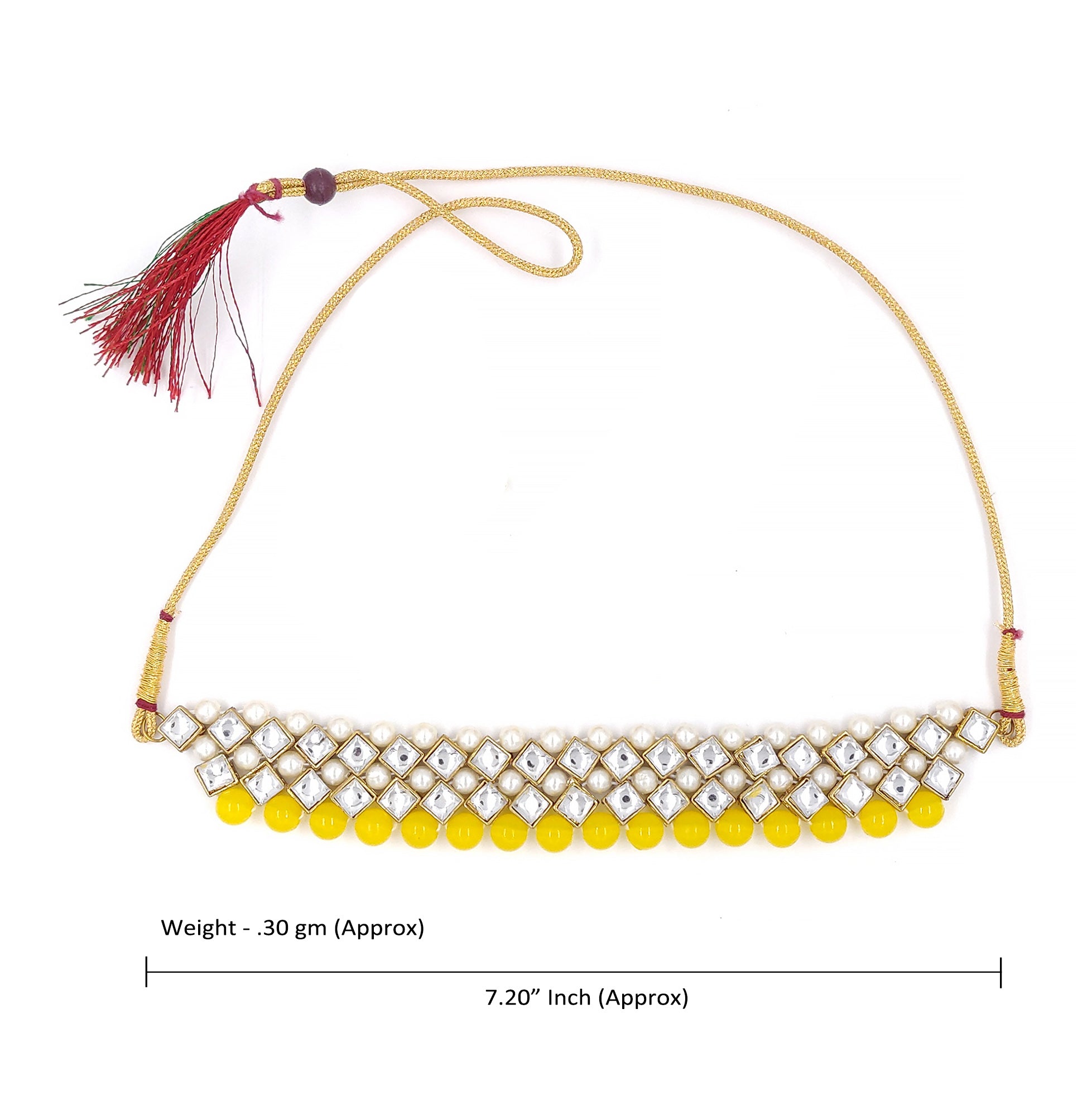 Women's Stylish Kundan And Yellow Beads Choker Set  - Zaffre Collections