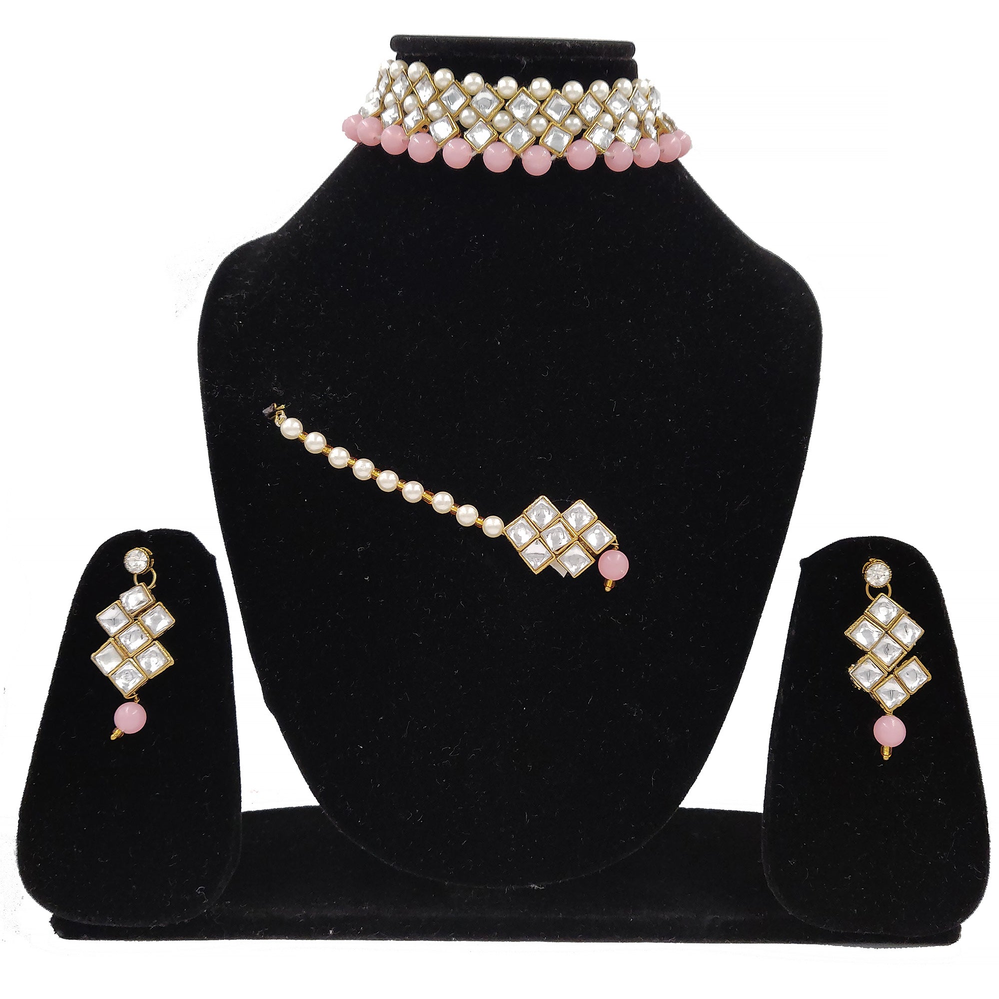 Women's Stylish Kundan And Pink Choker Set  - Zaffre Collections