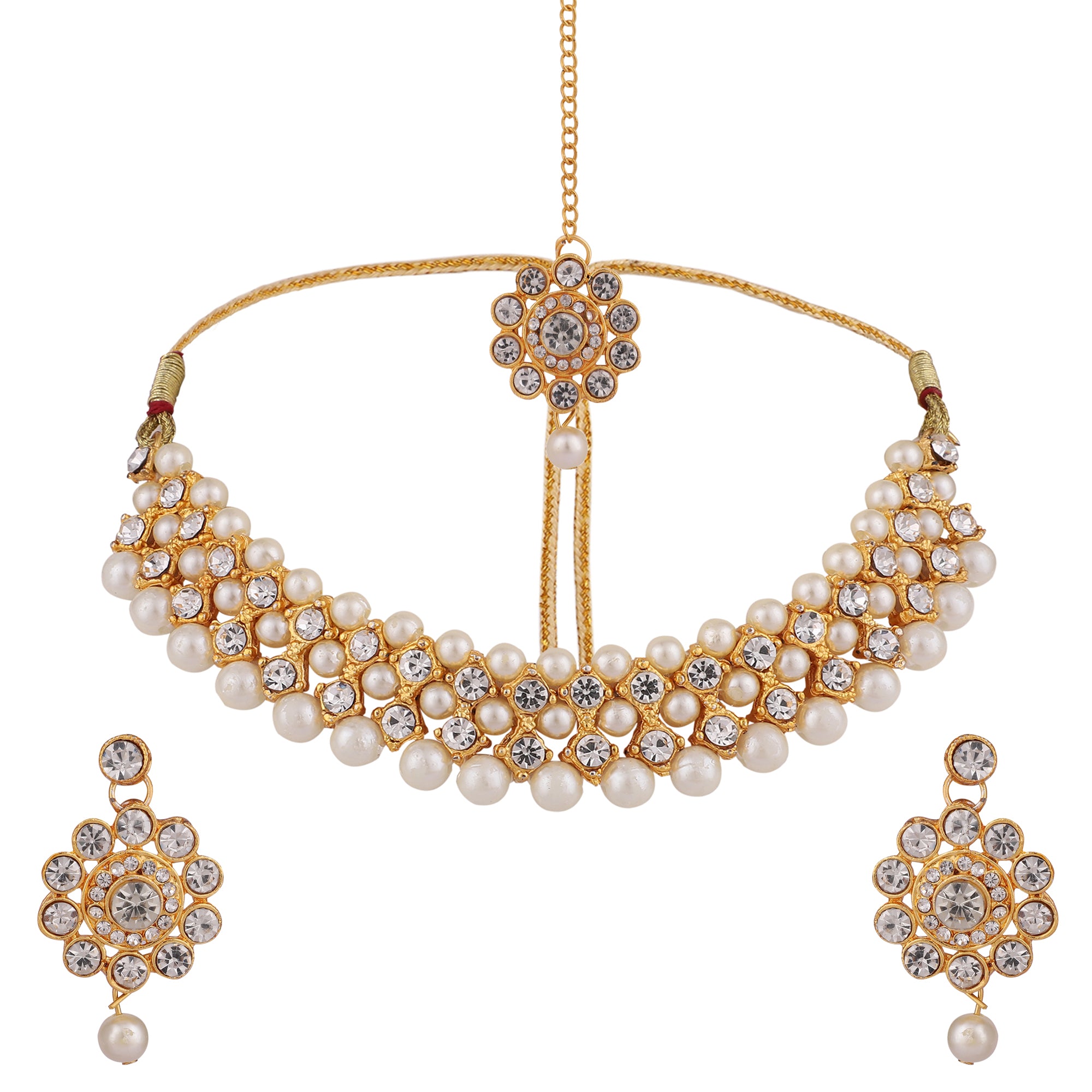 Women's Trending White Choker Set With Maang Tikka  - Zaffre Collections