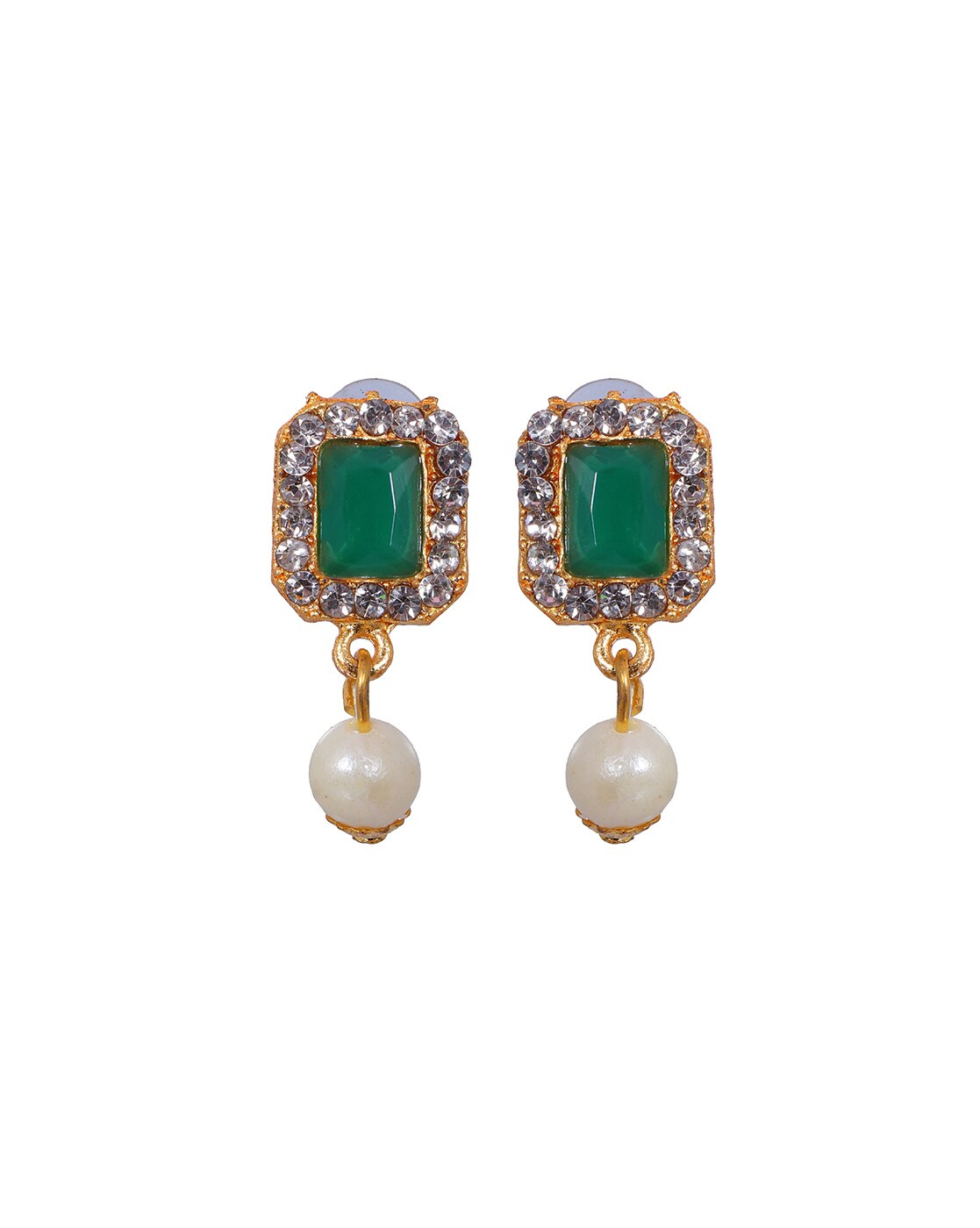 Women's Attractive White Pearls With Green Stone Choker  - Zaffre Collections