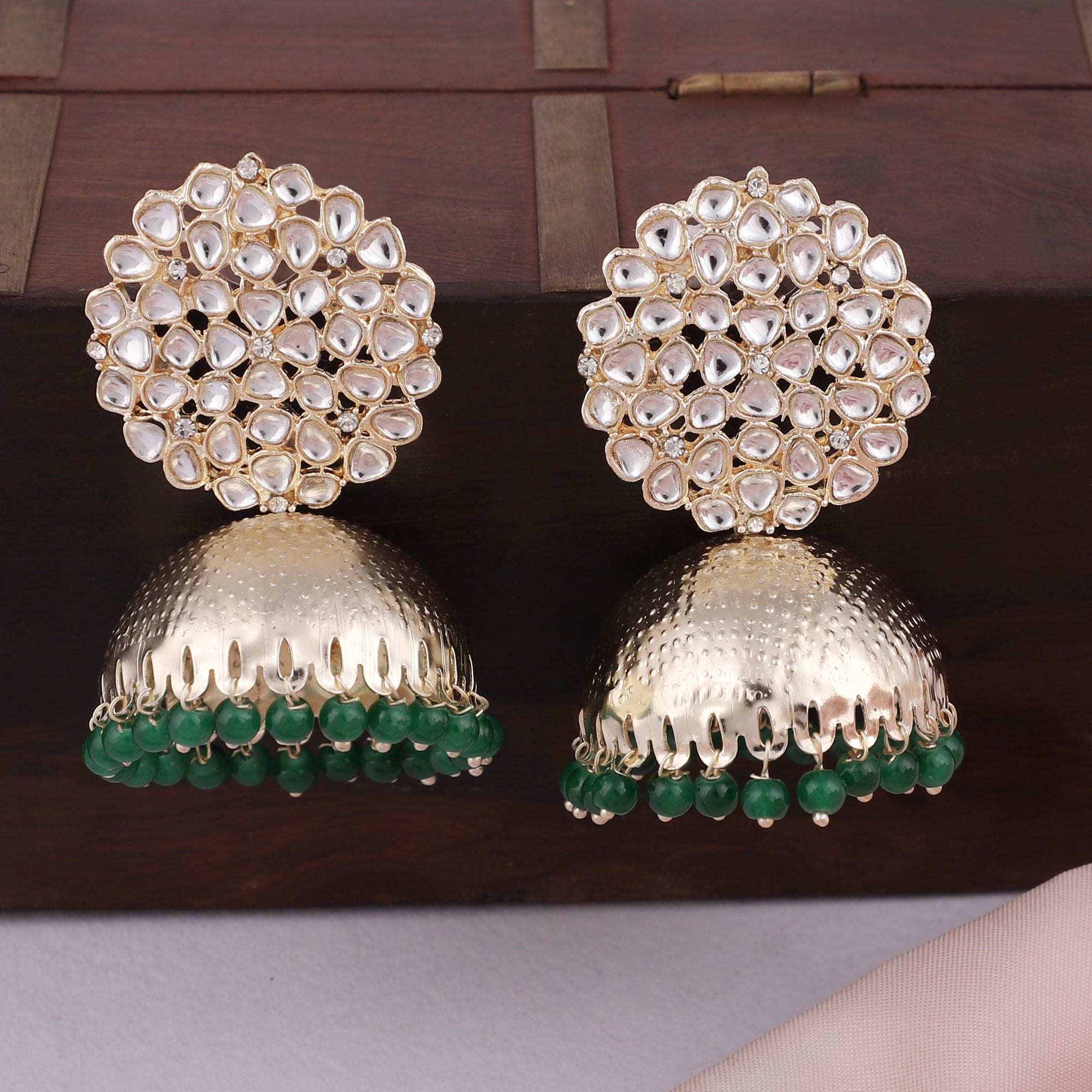 Women's Luxury Green Color Jhumka - Zaffre Collections