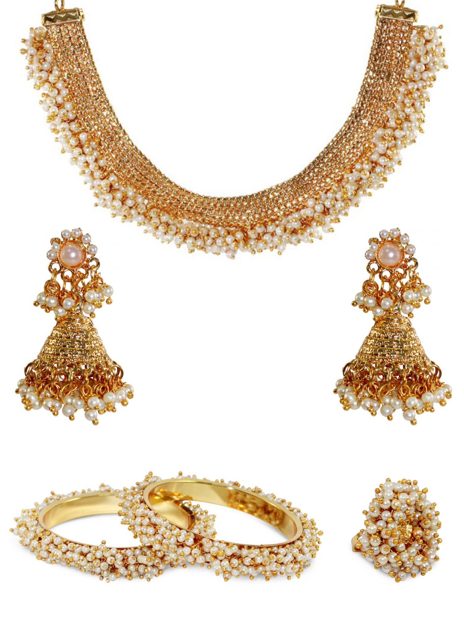 Women's/Girl's Rajwadi Necklace Set With Ring And Bangles - Zaffre Collections