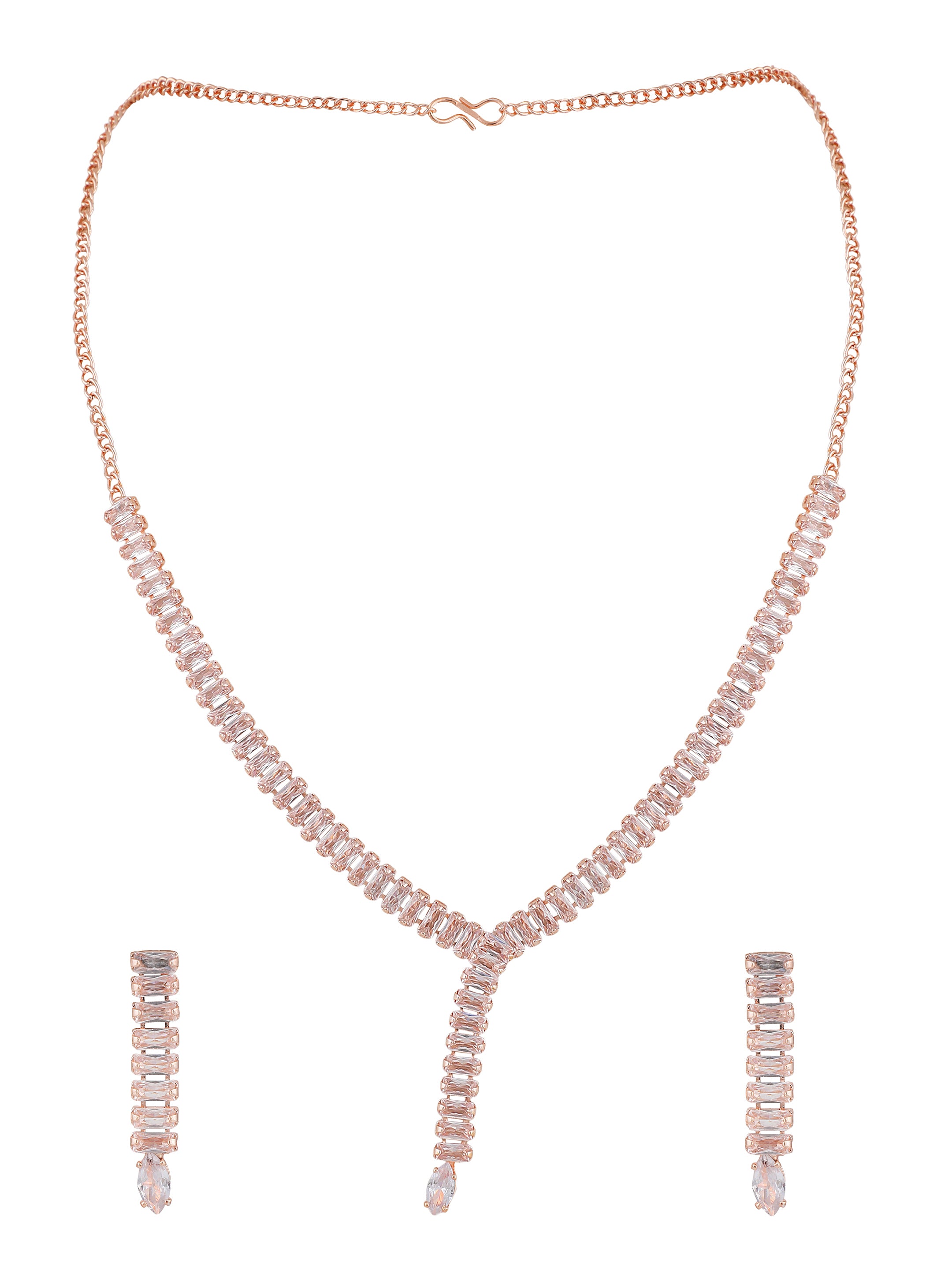 Women's Ad Rose Gold Y Shape Necklace Set - Zaffre Collections