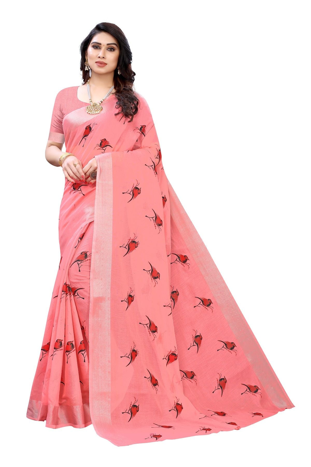 Women's Peach Chanderi Designer Saree - Vamika