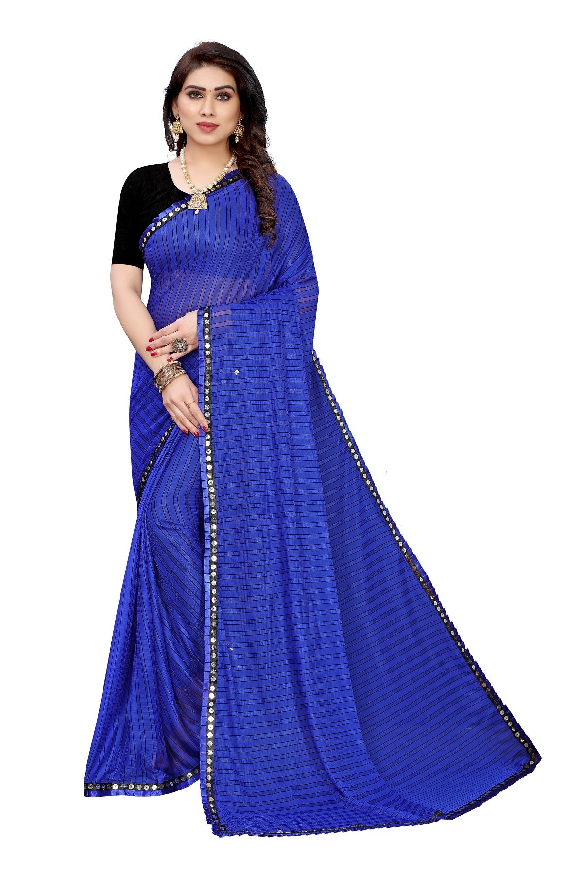 Women's Blue Malai Silk Printed Saree - Vamika