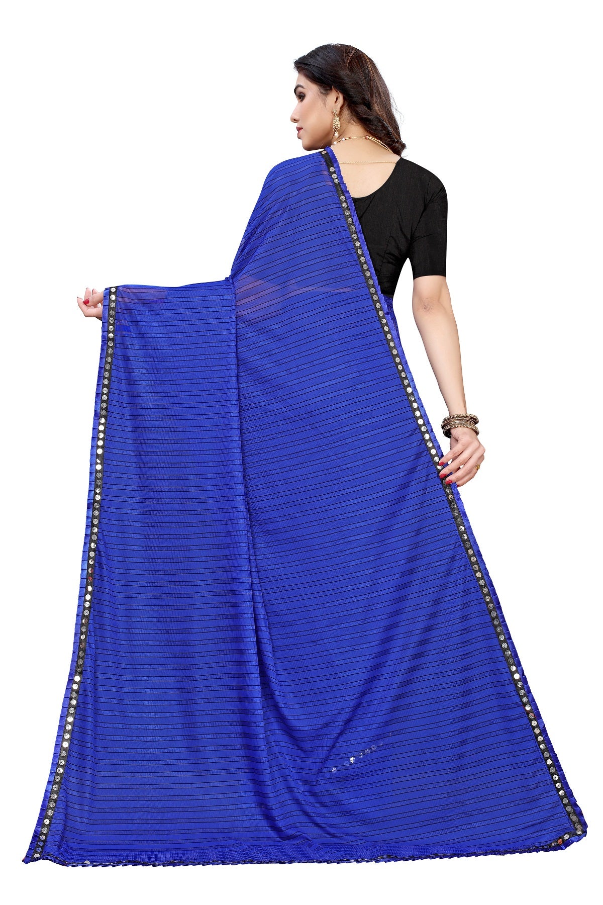 Women's Blue Malai Silk Printed Saree - Vamika