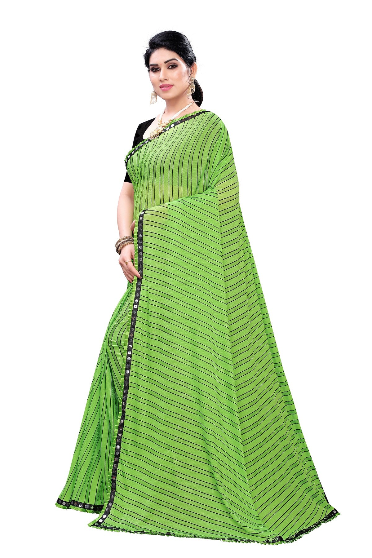 Women's Green Malai Silk Printed Saree - Vamika