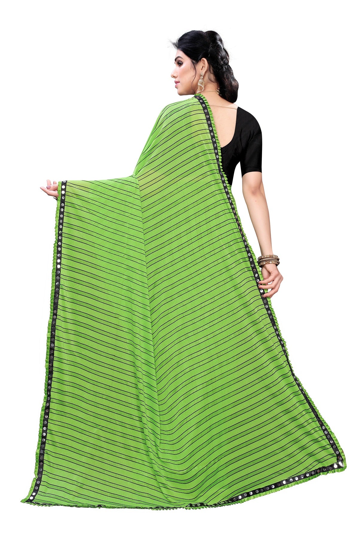 Women's Green Malai Silk Printed Saree - Vamika
