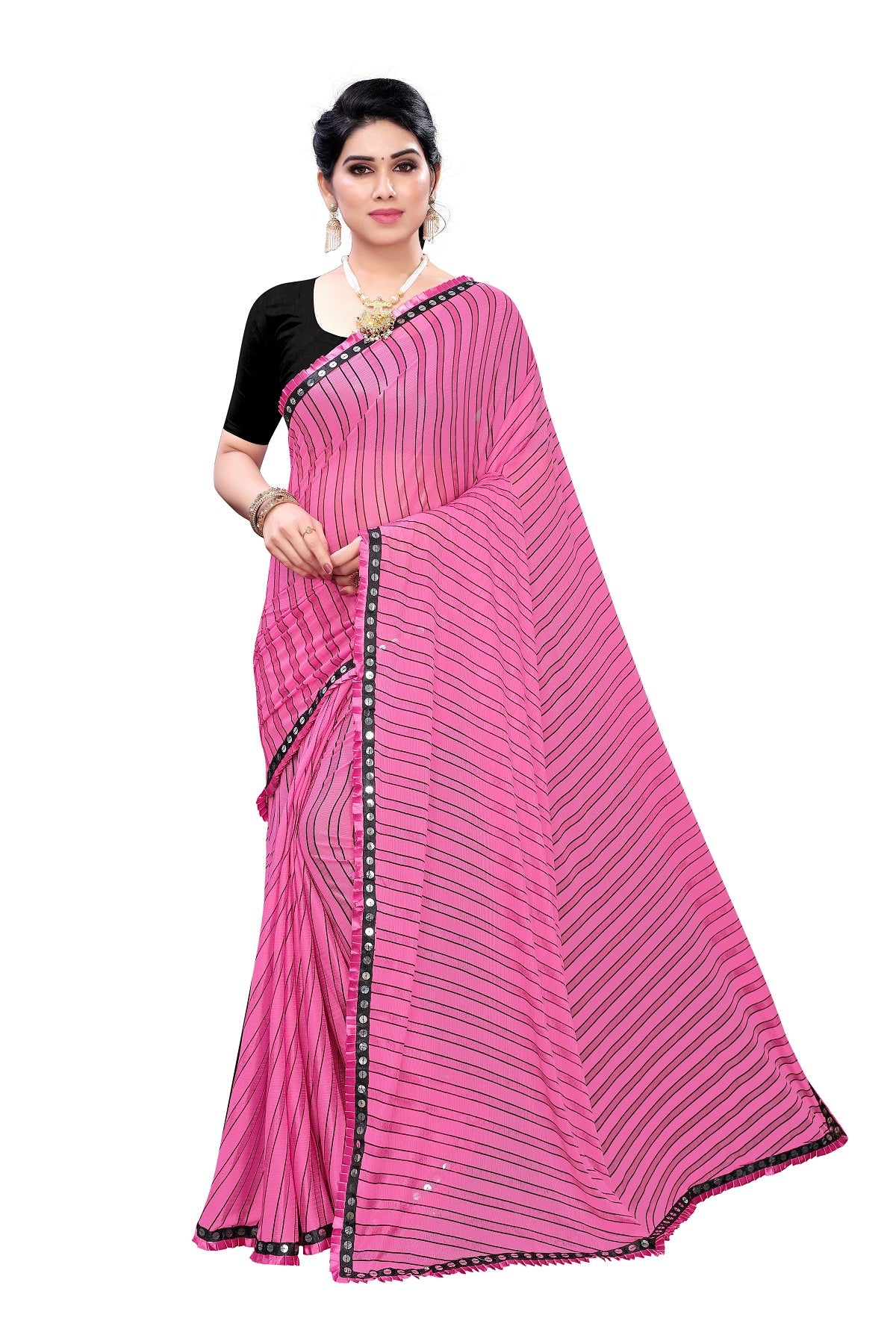Women's Pink Malai Silk Printed Saree - Vamika