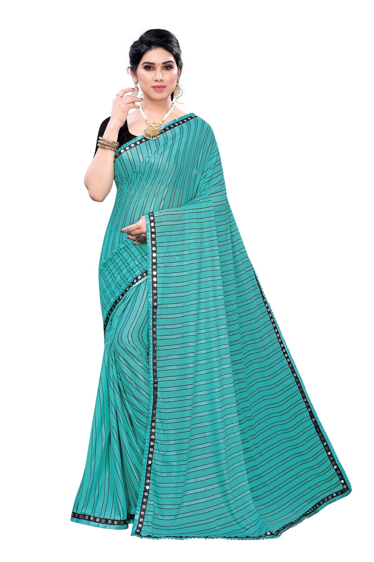 Women's Rama Green Malai Silk Printed Saree - Vamika