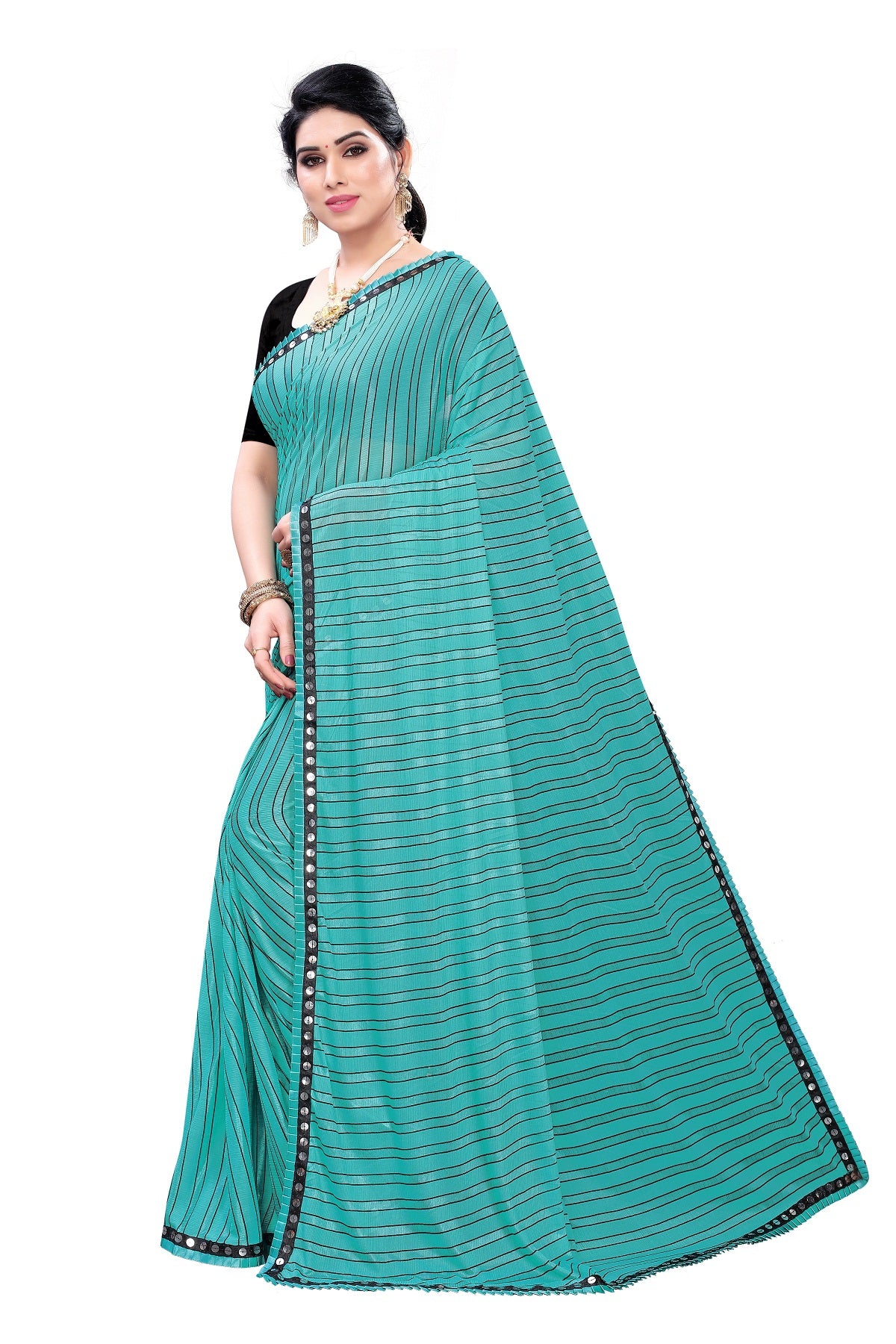Women's Rama Green Malai Silk Printed Saree - Vamika