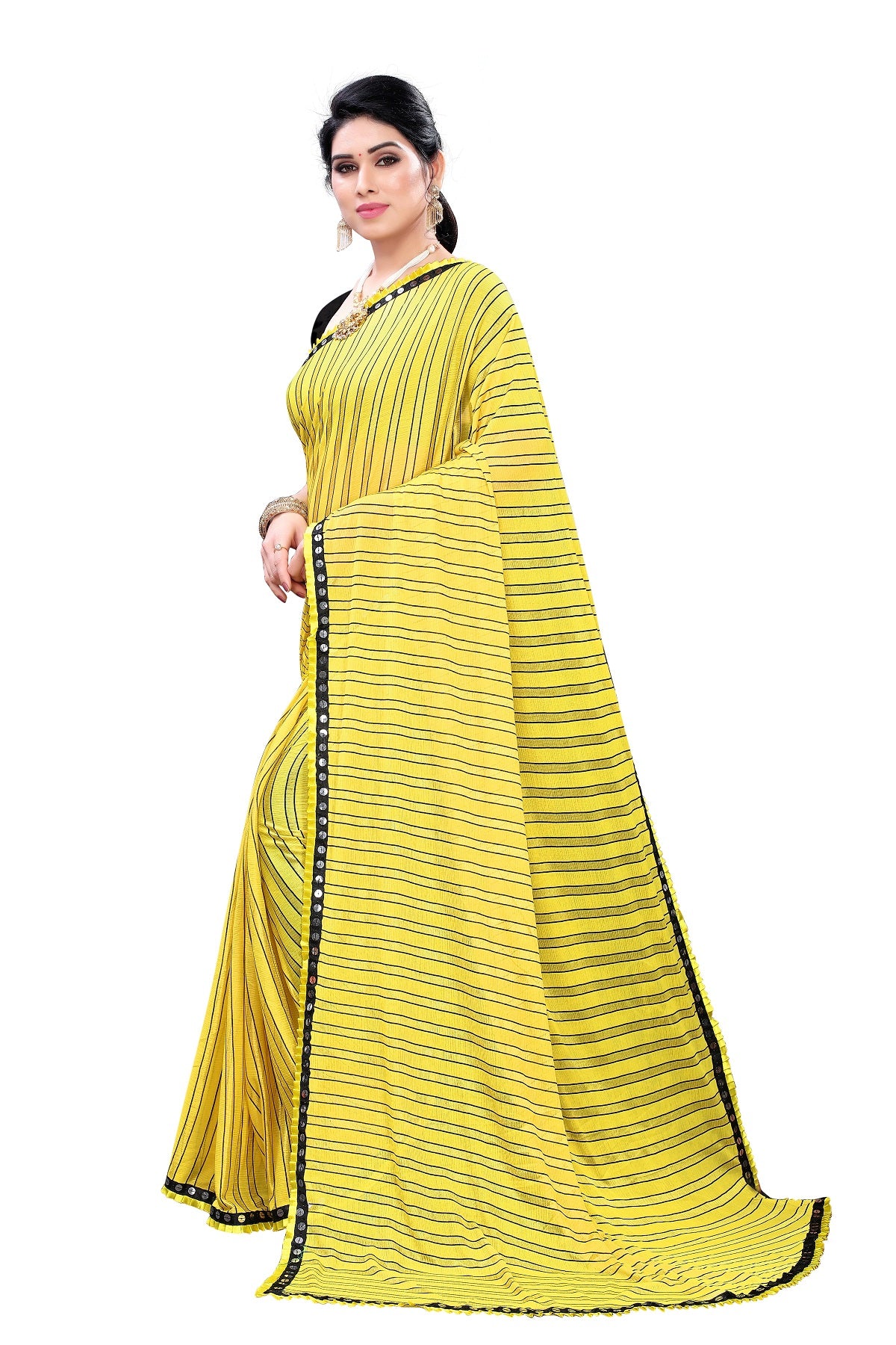 Women's Yellow Malai Silk Printed Saree - Vamika