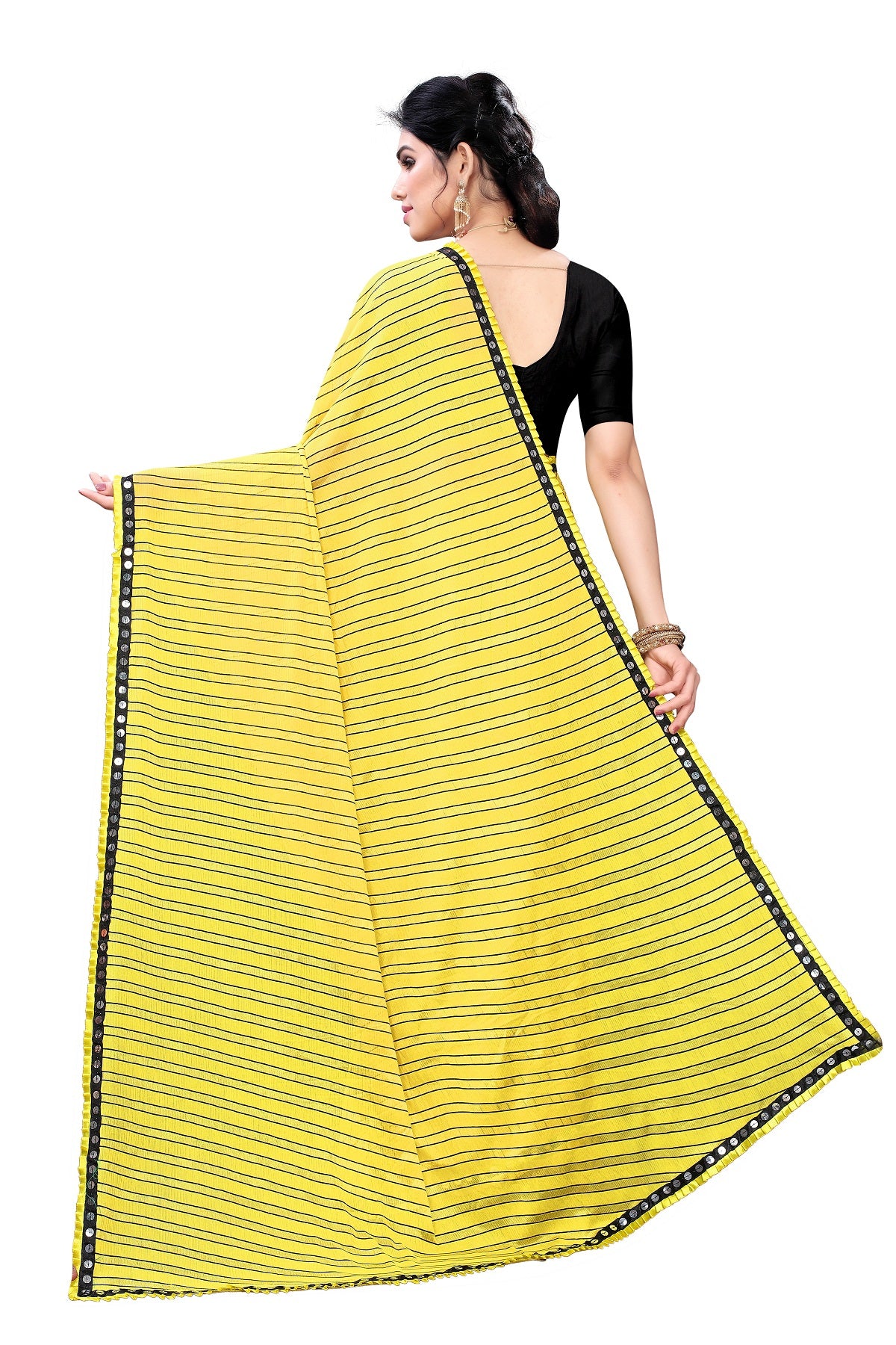 Women's Yellow Malai Silk Printed Saree - Vamika
