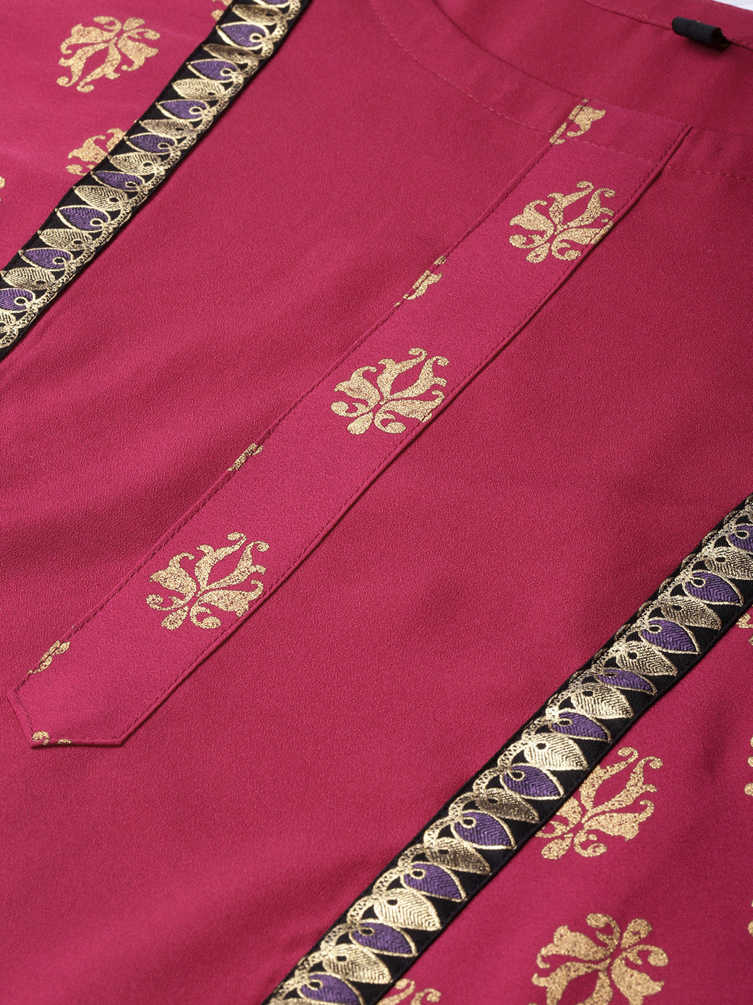 Women's Pink Crepe Kurta And Palazzo Set - Ziyaa