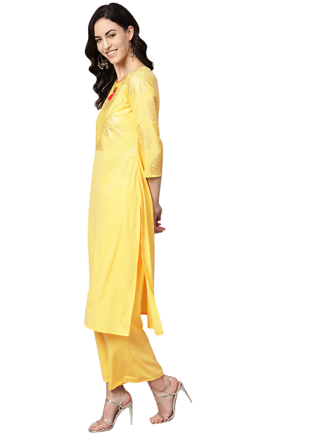 Women's Yellow Crepe Kurta - Ziyaa