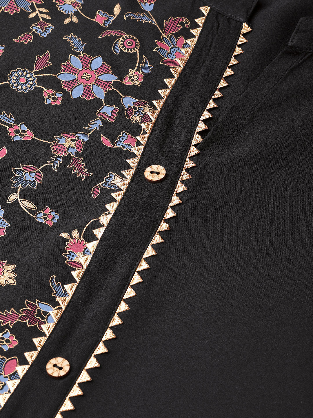 Women’s Black floral print kurta and palazzo set by Ziyaa.- (2pcs set)
