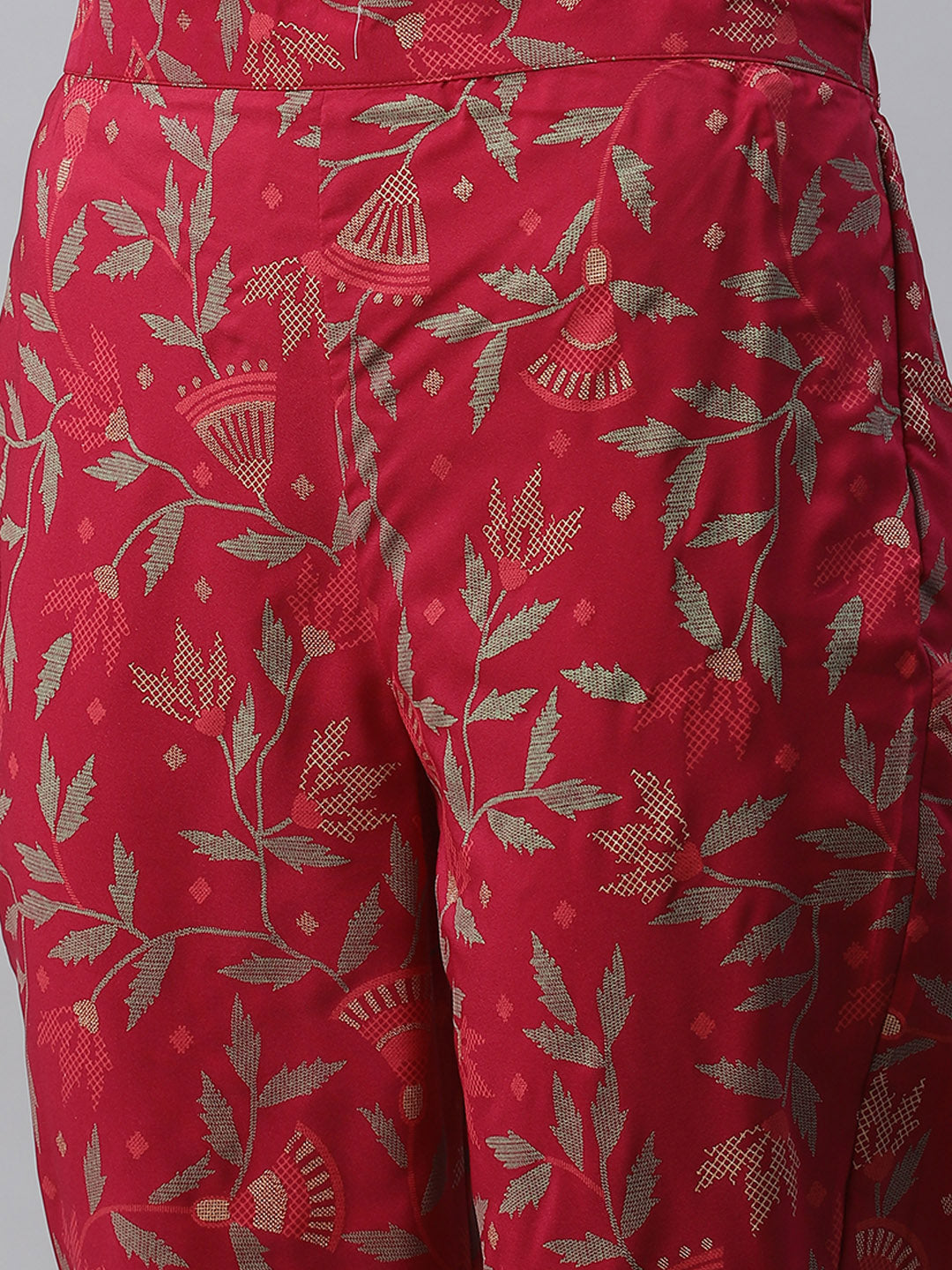 Women's Dark Pink Color Foil Printed Straight Kurta And Pant Set - Ziyaa