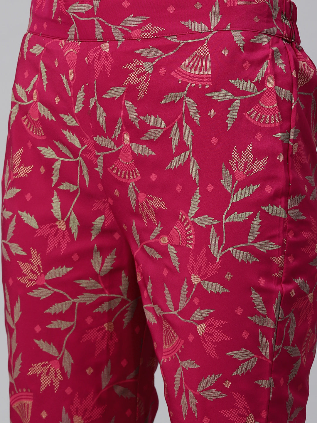 Women Magenta Pink Printed A-Line Kurta and Pant Set by Ziyaa (2 Pc Set)