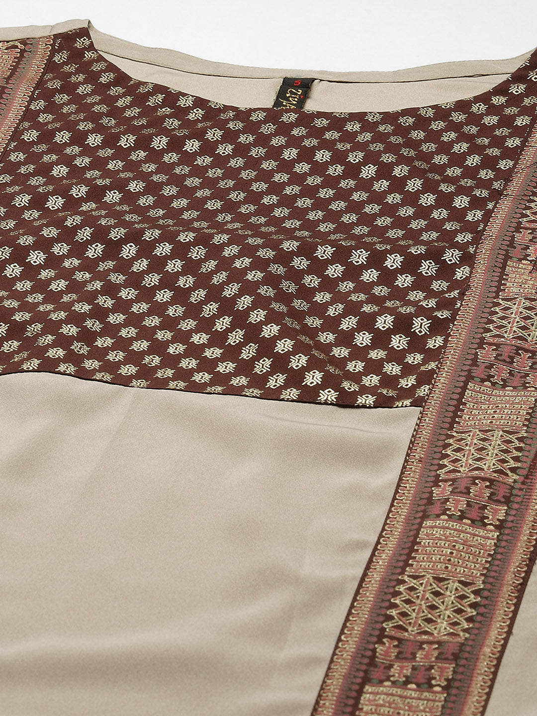 Women’s beige printed crepe kurta and pant set by Ziyaa – (2 pcs set)