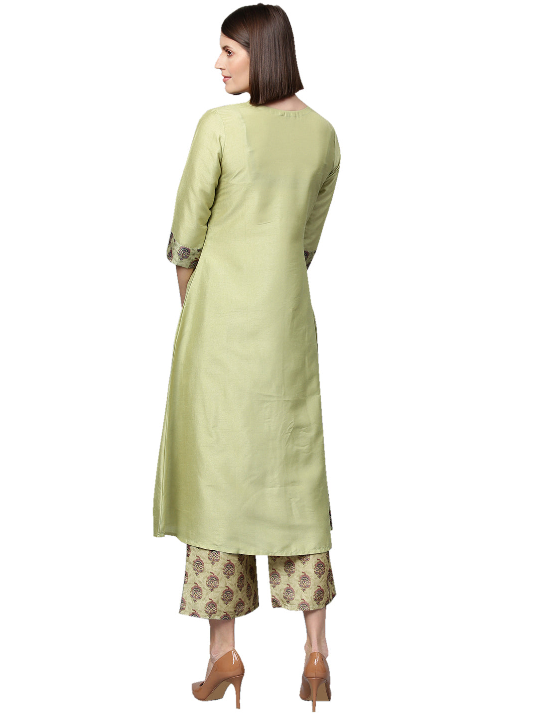 Women's Green Poly Silk Kurta - Ziyaa