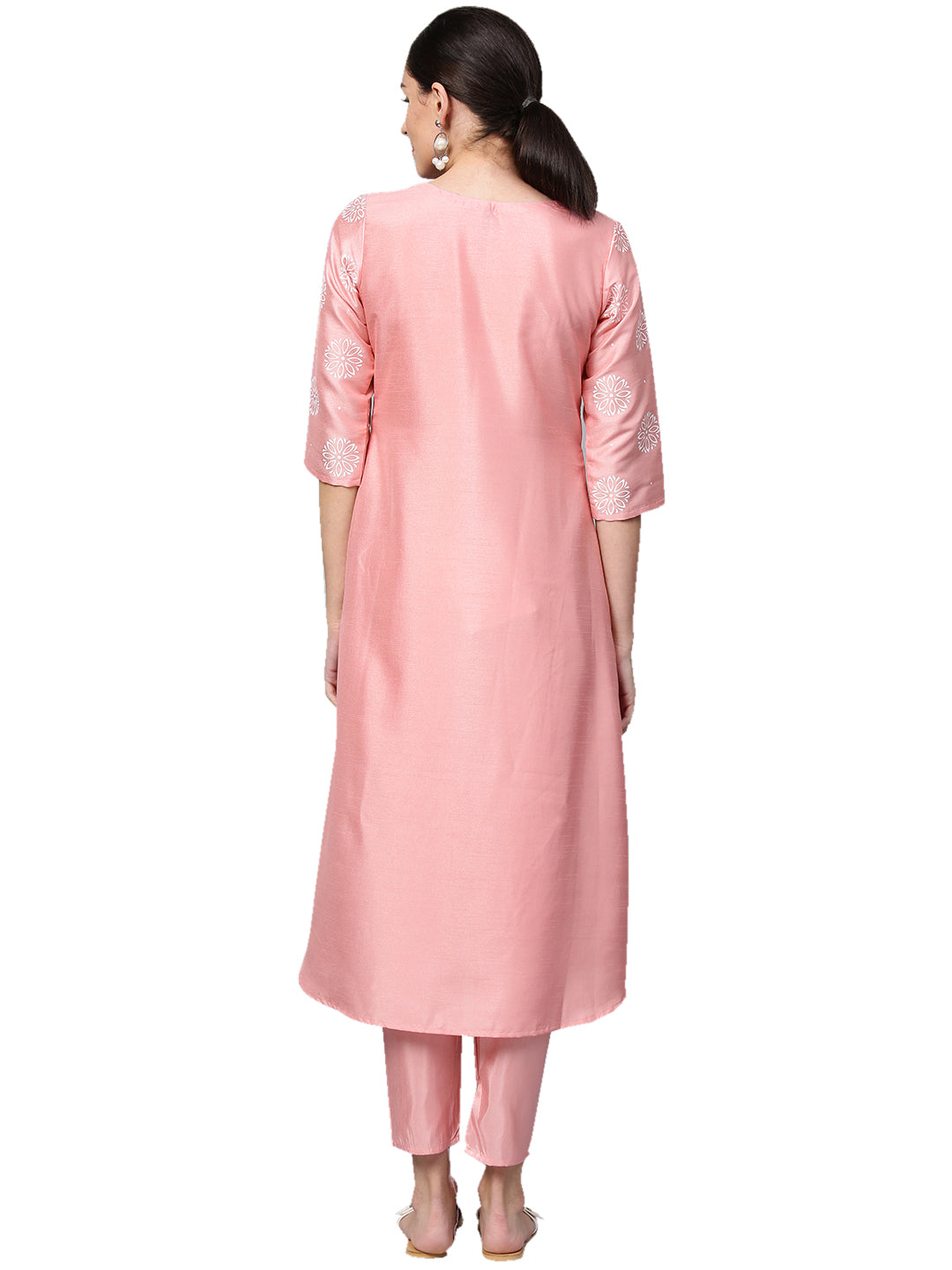 Women's Pink Poly Silk Kurta - Ziyaa