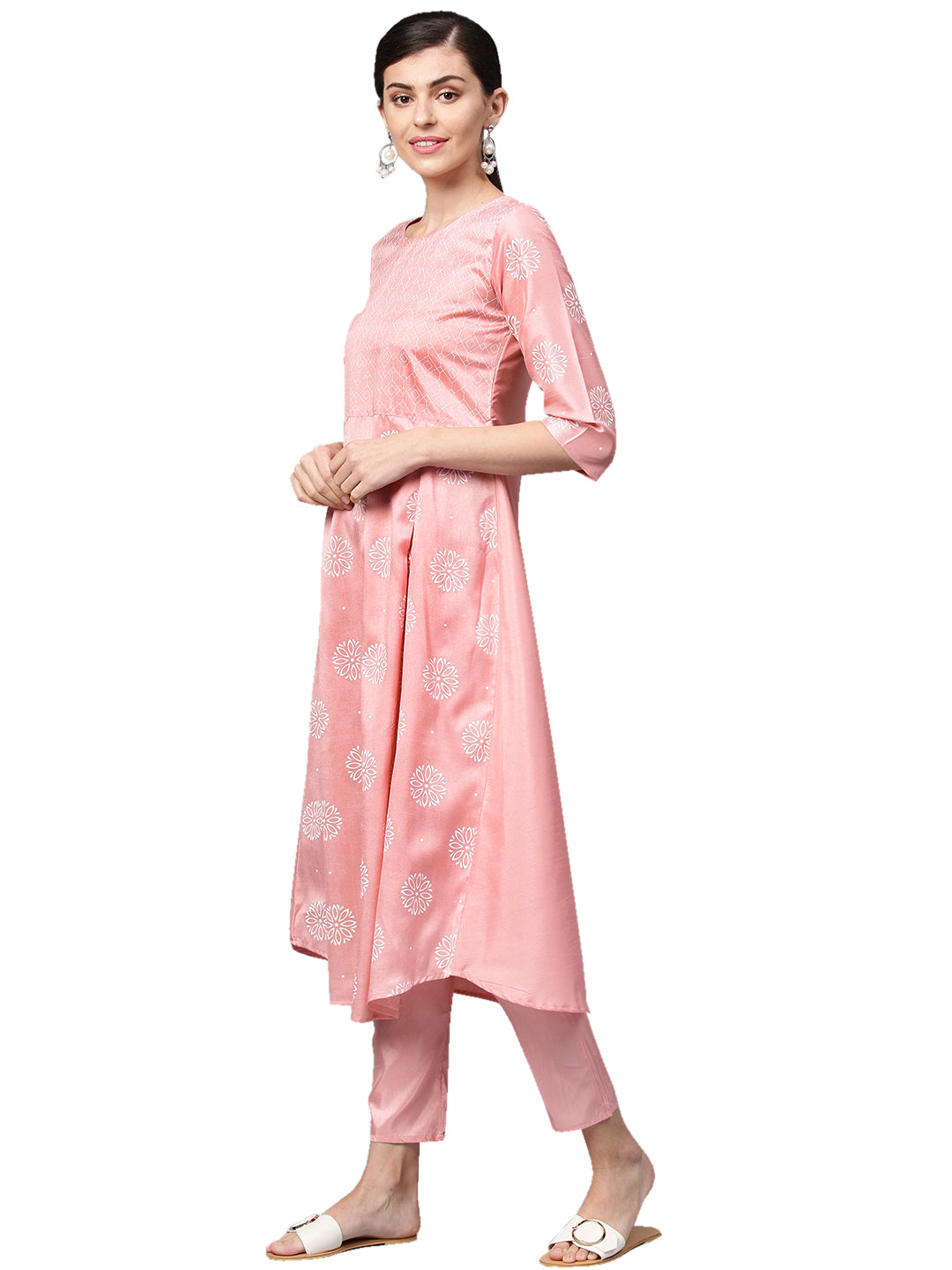 Women Pink Silk Kurta with Pant by Ziyaa (2pcs Set)