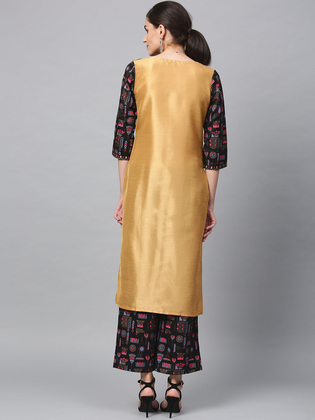 Women's Mustard Poly Silk Kurta - Ziyaa