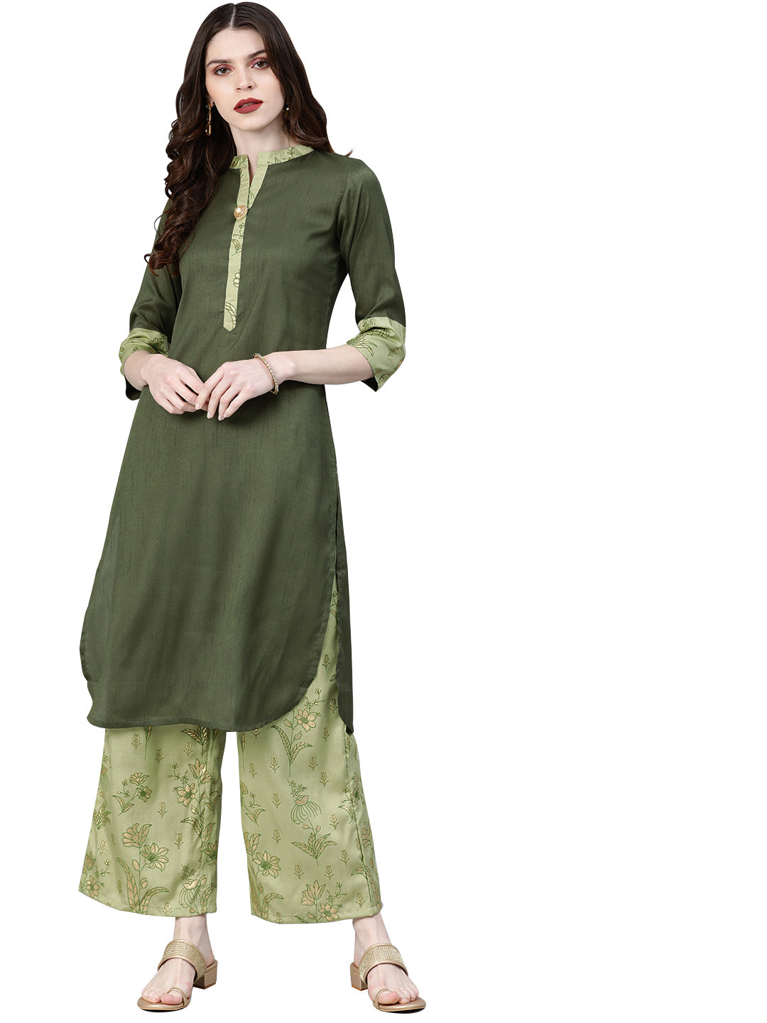 Women's Green Poly Silk Kurta - Ziyaa